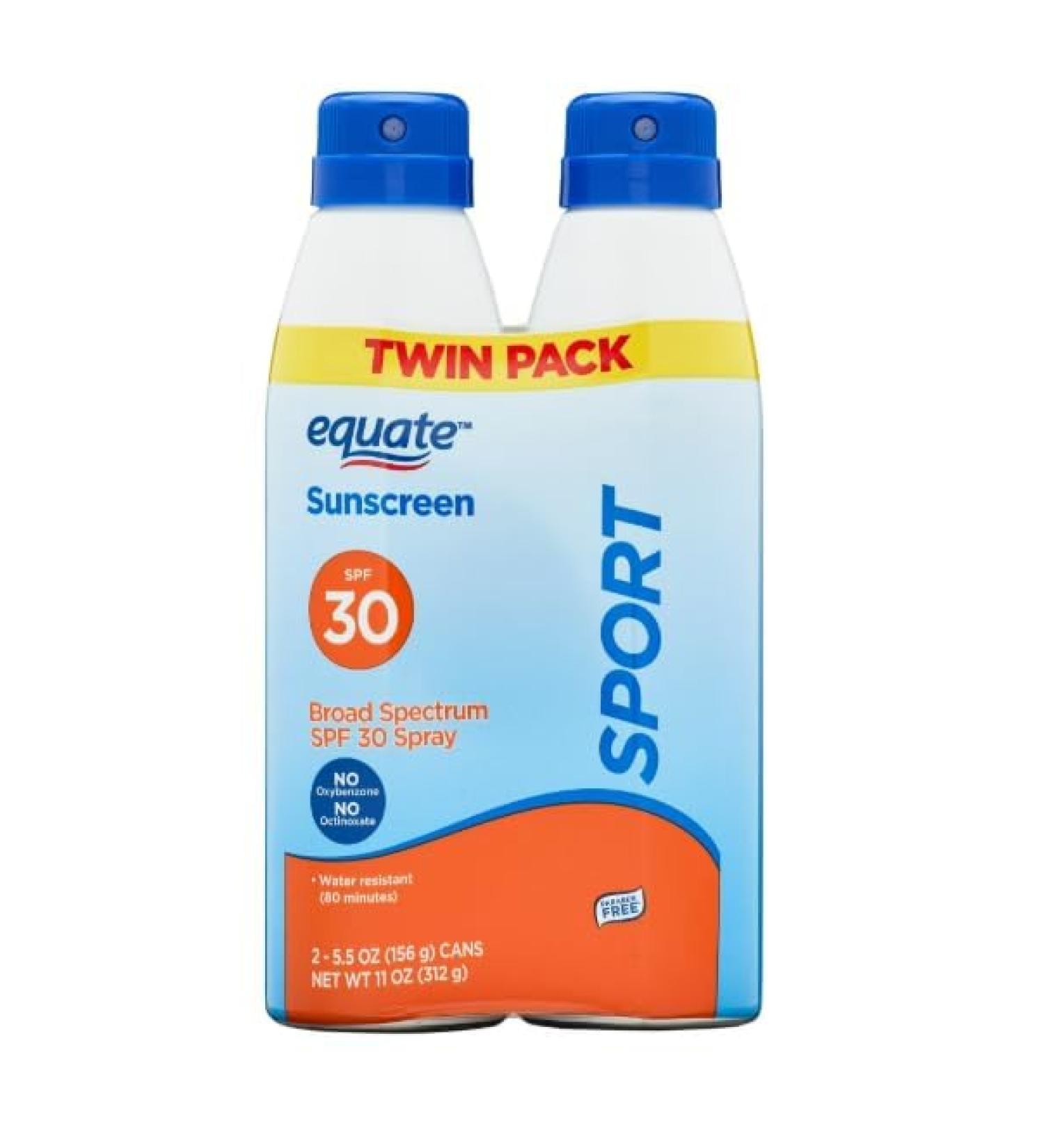 Equate Sport Sunscreen Spray SPF 30 Broad Spectrum Water Resistant Paraben Free 5.5 oz 2 Count - Buy Online on GoSupps.com