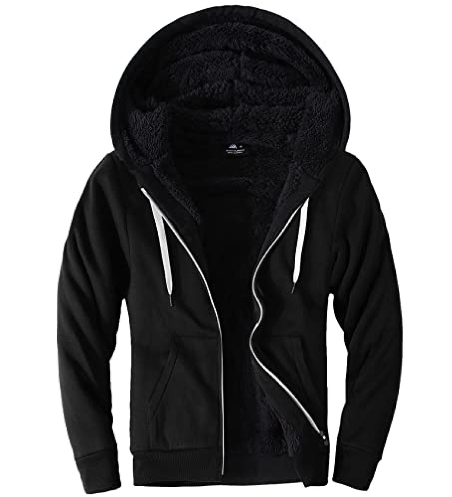 SCODI Men's Heavyweight Fleece Hoodie - Full Zip Sherpa Lined Sweatshirt, Black - Size Medium - Buy Online on GoSupps.com
