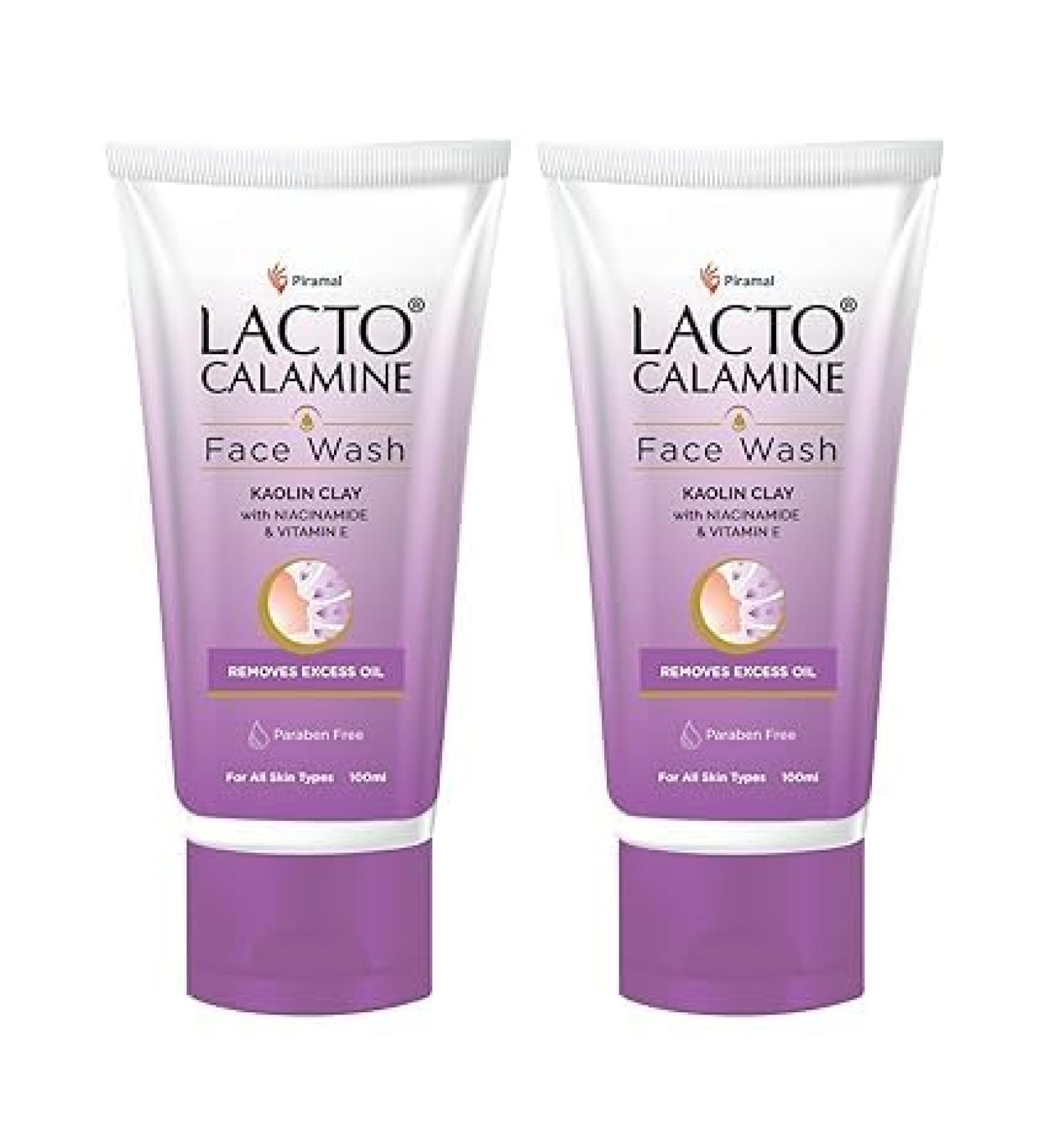La.cto_Cala.mine Face Wash for Oily Skin - Pack of 2 (100ml) | Kaolin Clay Niacinamide & Vitamin E | Controls Excess Oil Pimples Blackheads & Whiteheads - Buy Online on GoSupps.com