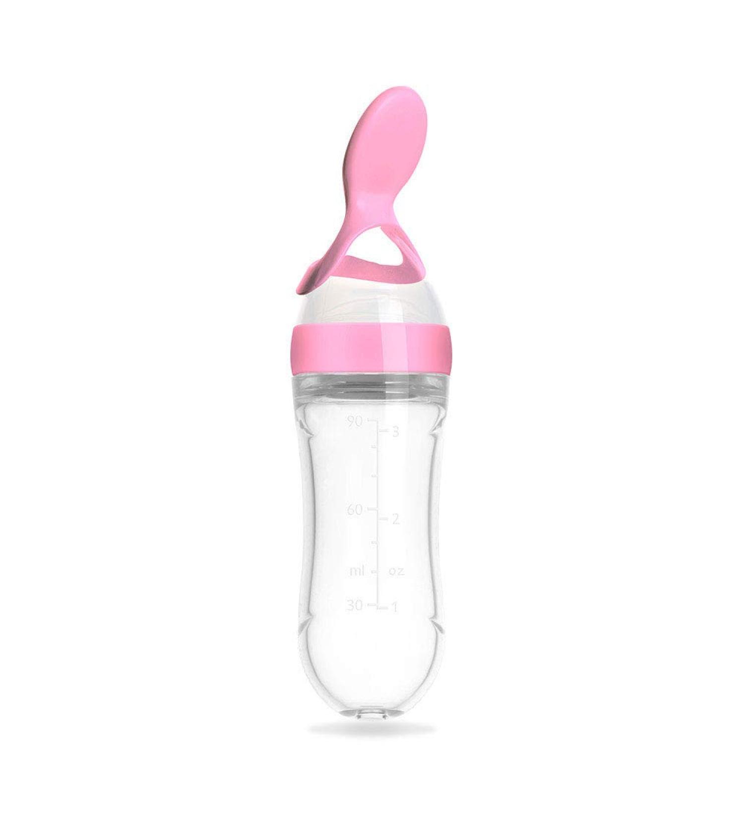 Squeeze Bottle Spoon Baby Feeding Set - 90ml Pink | Silicone Dispensing Feeder for Infant, Newborn & Toddler - Buy Online on GoSupps.com
