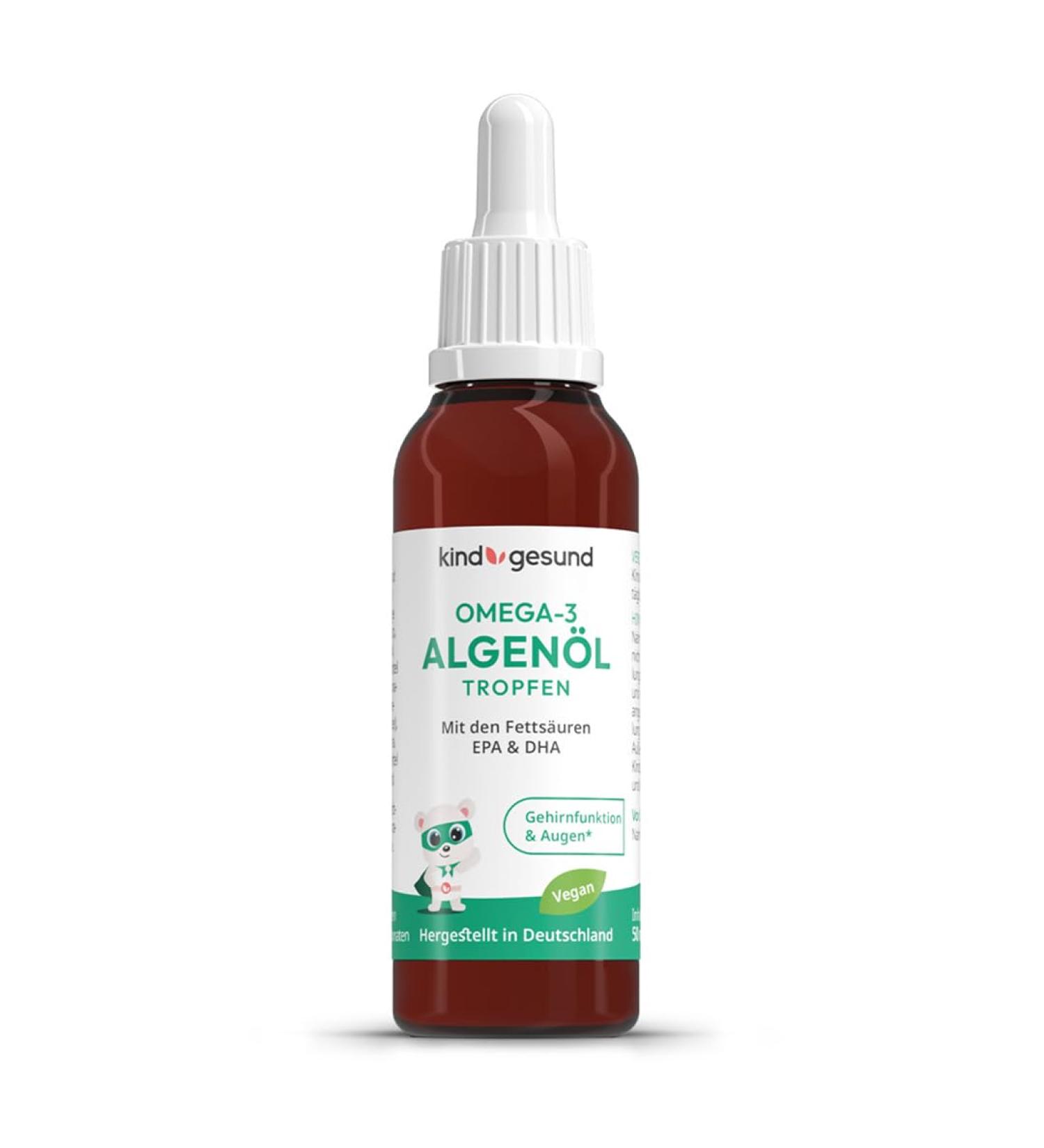  kind gesund Omega 3 Drops Child - Vegan & Sustainable - 50 ml of seaweed oil (60 days) - Child-friendly dosage: 205 mg DHA + 103 mg EPA per daily dose - Light intake & lemon flavour - From - Buy Online on GoSupps.com