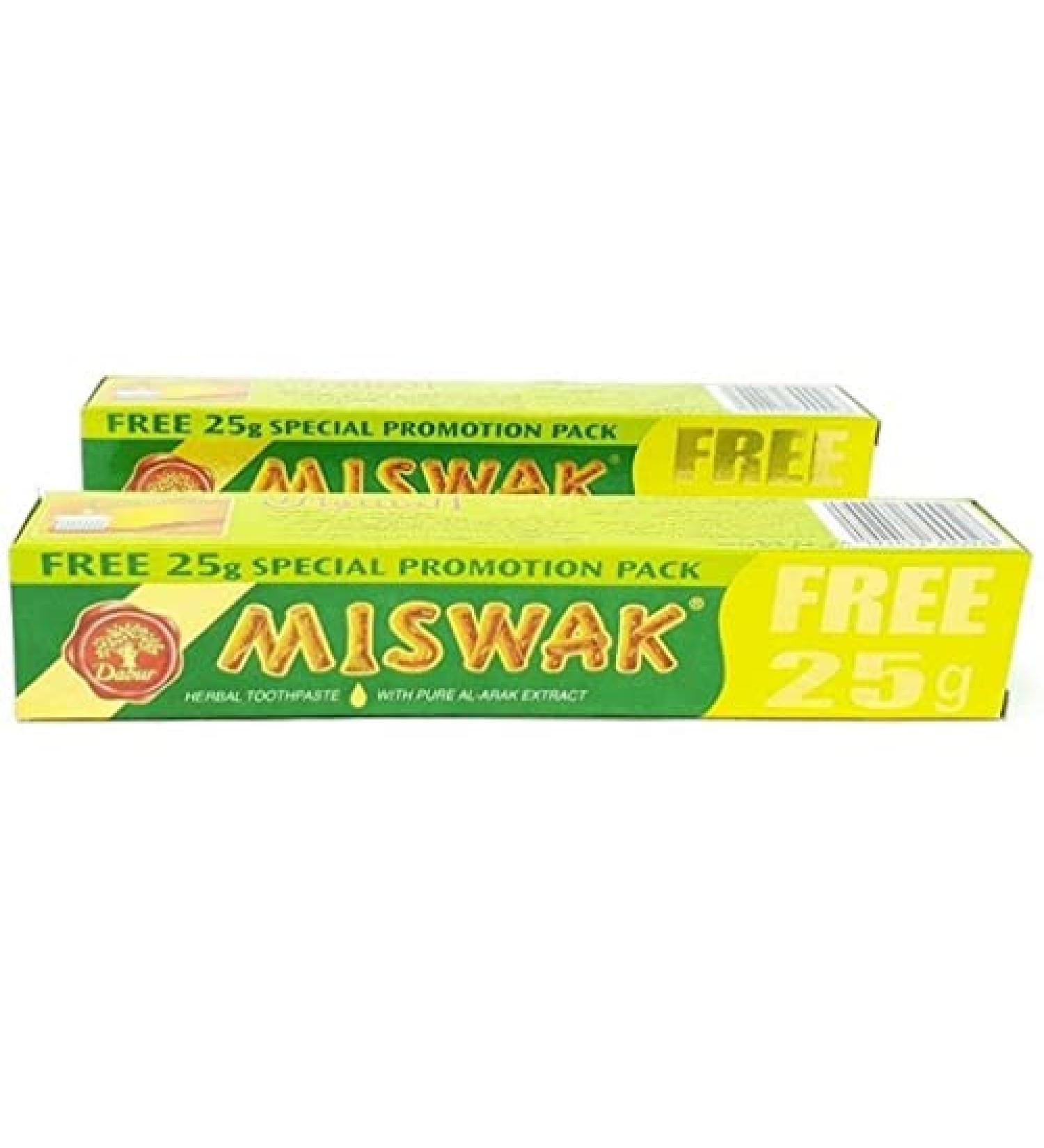 Pack of 2 Dabur miswak toothpaste WITHOUT FLUORINE siwak arak toothbrush
