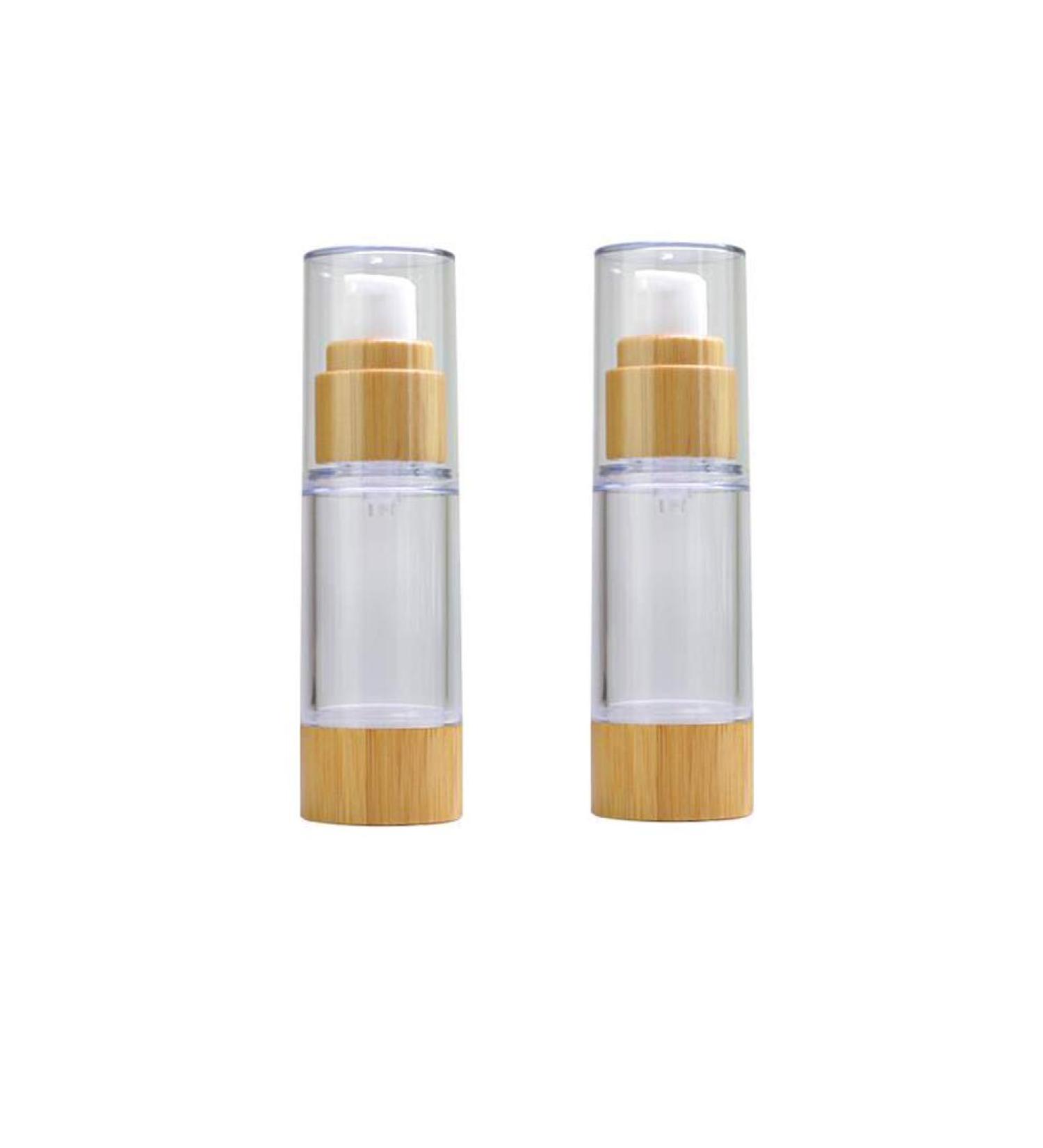 VASANA 2PCS Airless Pump Bottles Empty Refillable Plastic Vacuum Emulsion Bottle Lotion Dispenser Cosmetics Vials Containers With Bamboo Pump Head For Cream Essential Oils Liquid Cleanser Shower Gel 30ml/1oz - Buy Online on GoSupps.com