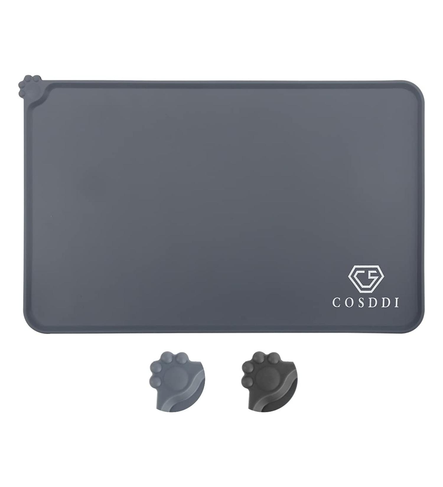 CS COSDDI Non-Slip Pet Feed Mat - Silicone Dog & Cat Food Pad (53x37cm) in Gray | Durable & Easy to Clean - Buy Online on GoSupps.com