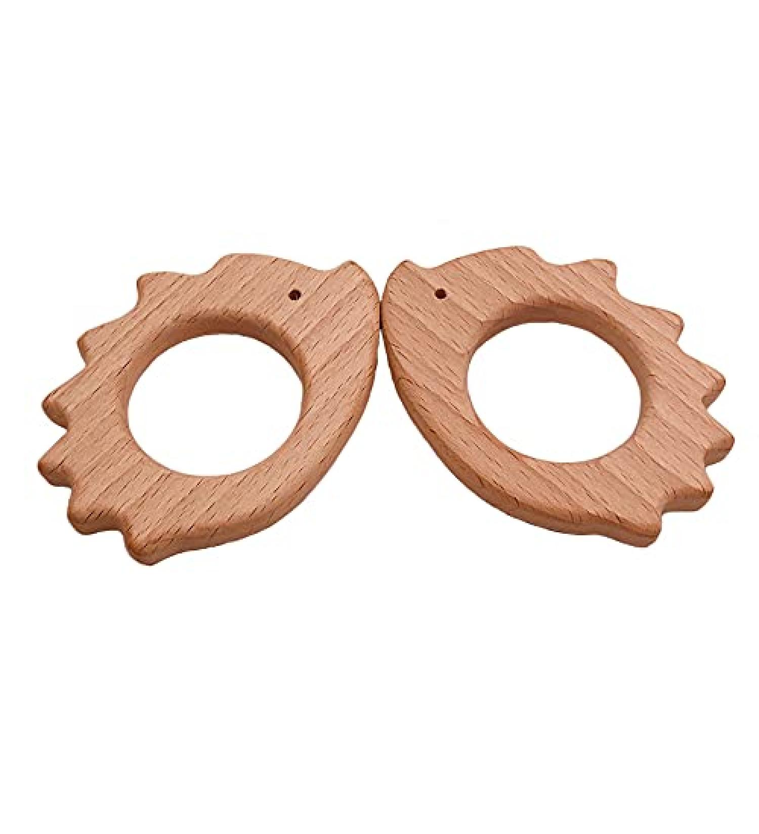 Wendysun 2pcs Cartoon Hedgehog & Beech Teether Set for Baby Teething - Natural Wood DIY Pendant Toy - Buy Online on GoSupps.com