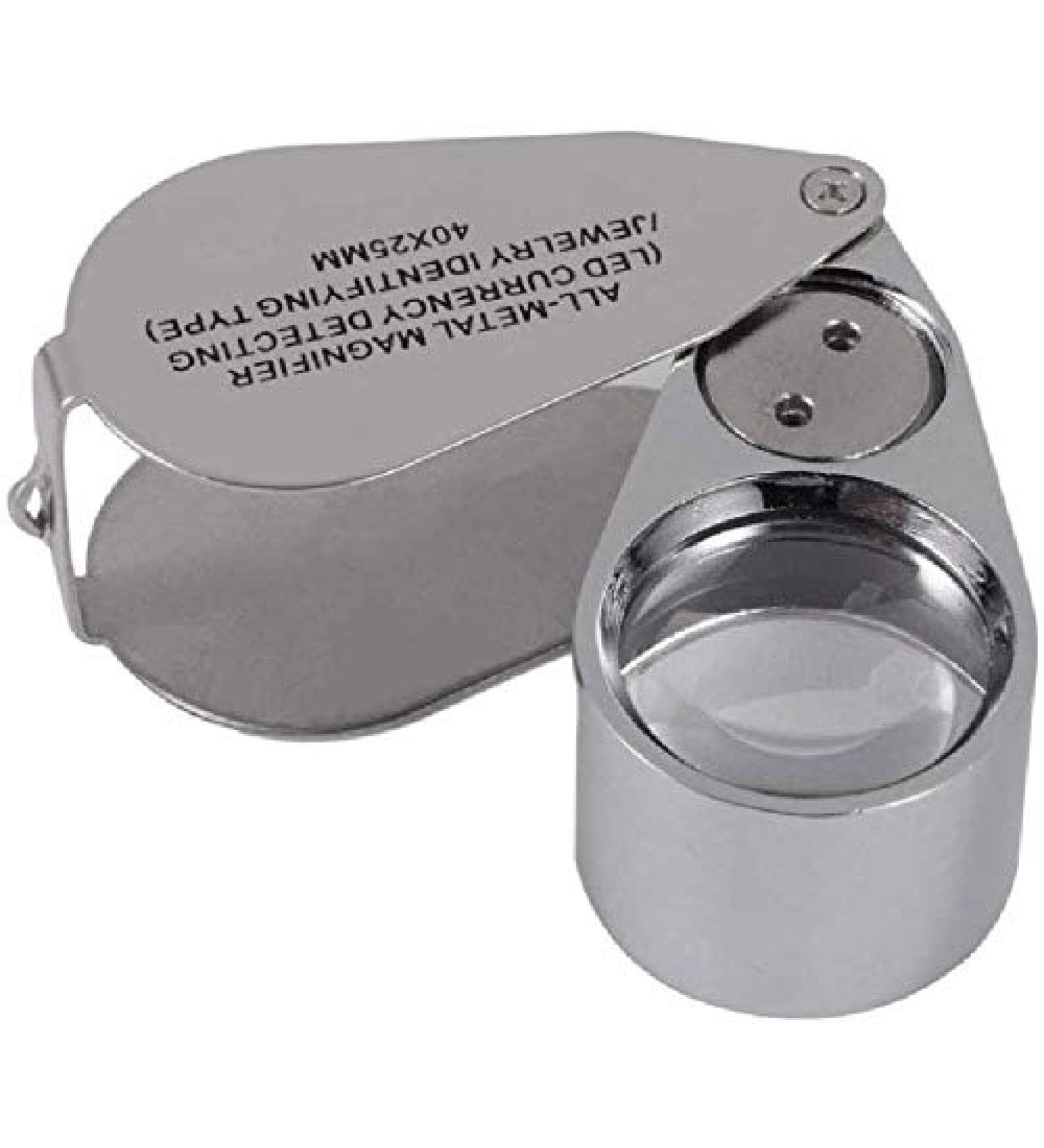 Magnifiers Magnifier 40X Full Metal Illuminated Magnifying Glass Jewellers Lens Eye Loupe with LED and UV Light