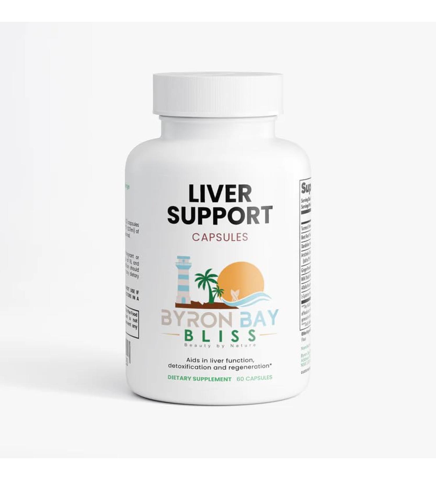 Byron Bay Bliss Liver Support Capsules 60 Count Turmeric Milk Thistle Beetroot Detoxification