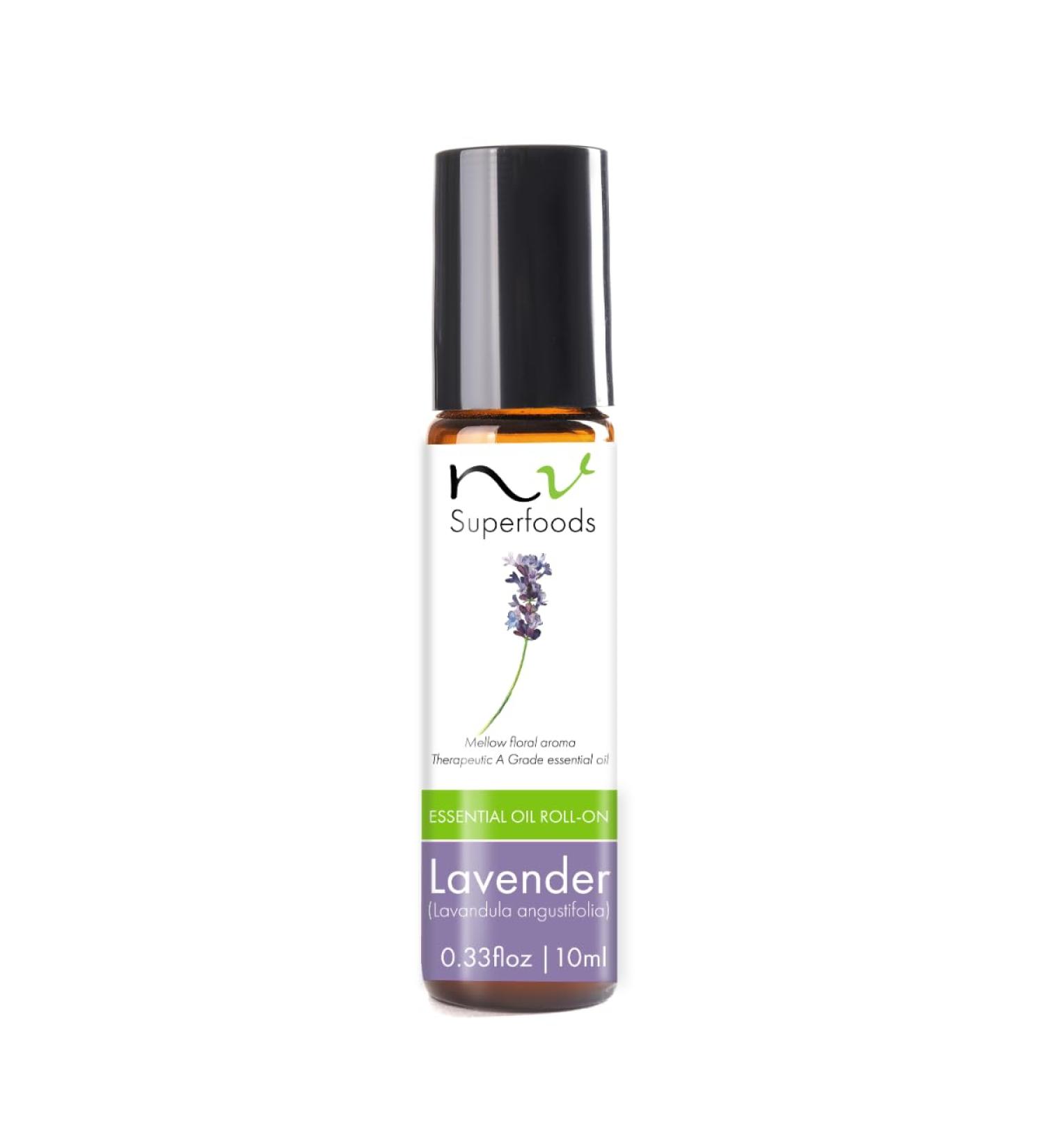 NV Superfoods Lavender Essential Oil Roll-On 10ml - 100% Natural Therapeutic Grade for Skin, Hair & Relaxation - Buy Online on GoSupps.com
