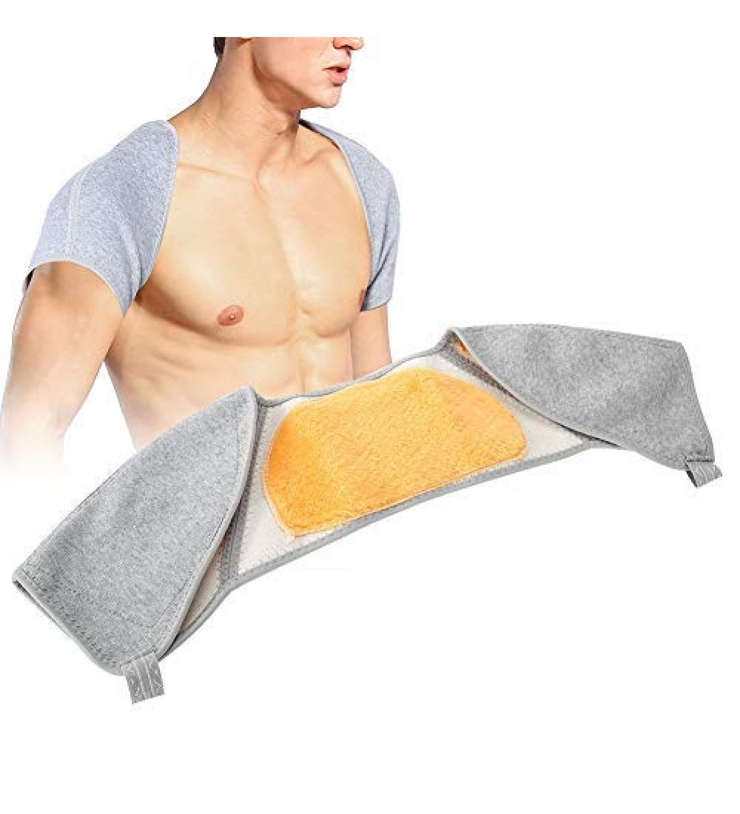 Double Shoulder Sleeping Support Brace & Heating Pad for Neck Pain Relief | Lightweight Soft Gold Fleece | Winter Comfort & Protection (M - Buy Online on GoSupps.com