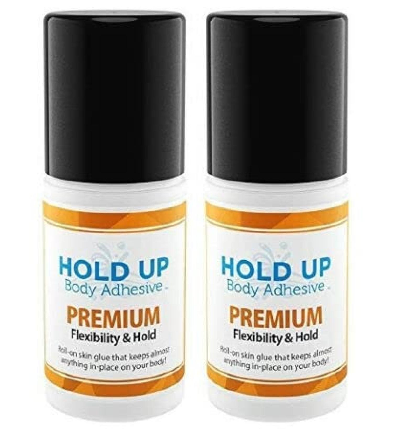 Hold Up Body Adhesive Premium Roll-On Applicator Mask Glue Glue for Compression Socks Stockings Costumes Clothing - Sweat Resistant - 2 oz. Bottle - 2 Pack