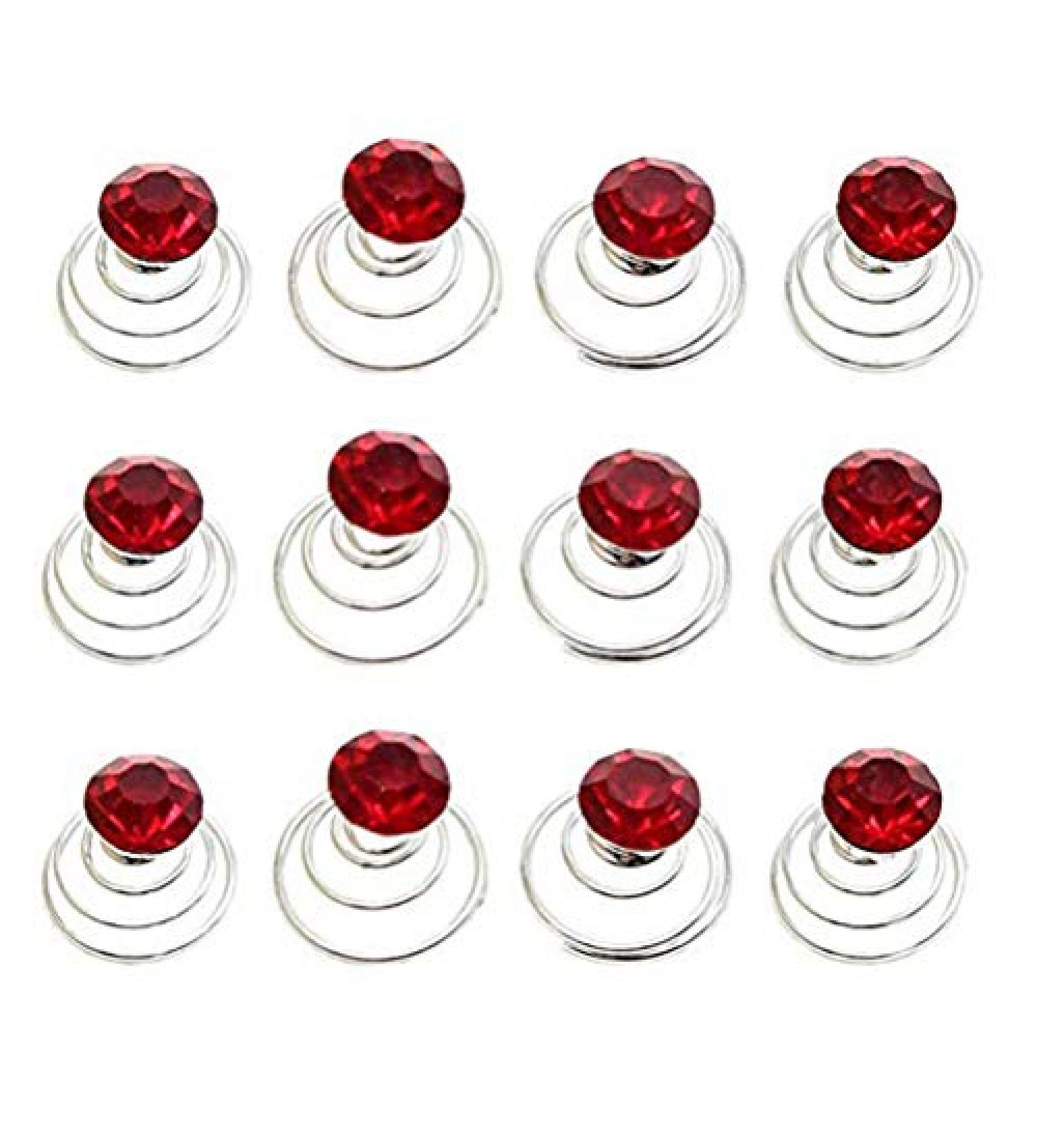 Canjoyn 24 Pcs Red Bridal Gem Spin Hair Pins | Rhinestone Twist Coils for Wedding Updos & Prom Hairstyles - Buy Online on GoSupps.com