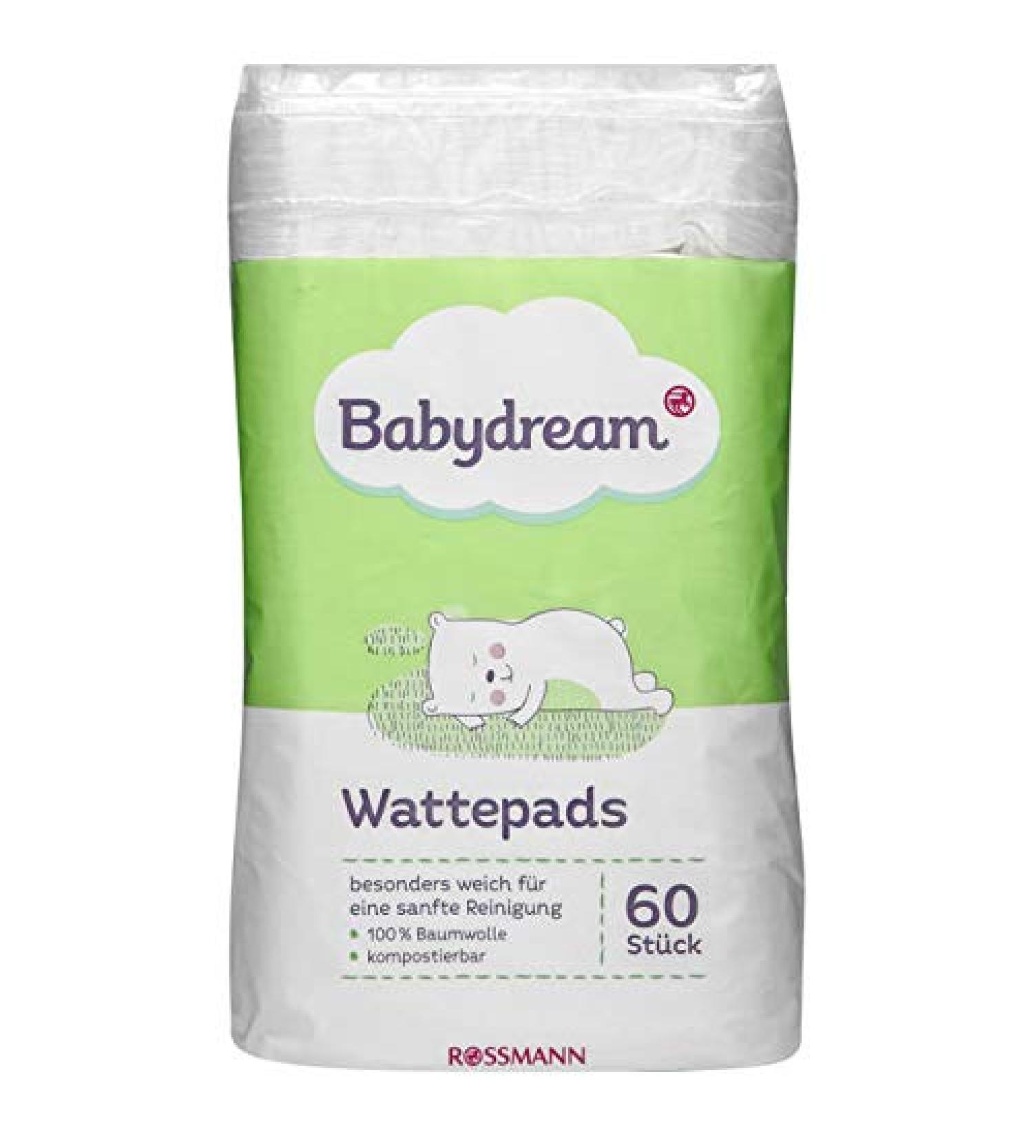 Babydream cotton pads 60 pieces particularly soft for gentle cleaning 100% cotton compostable