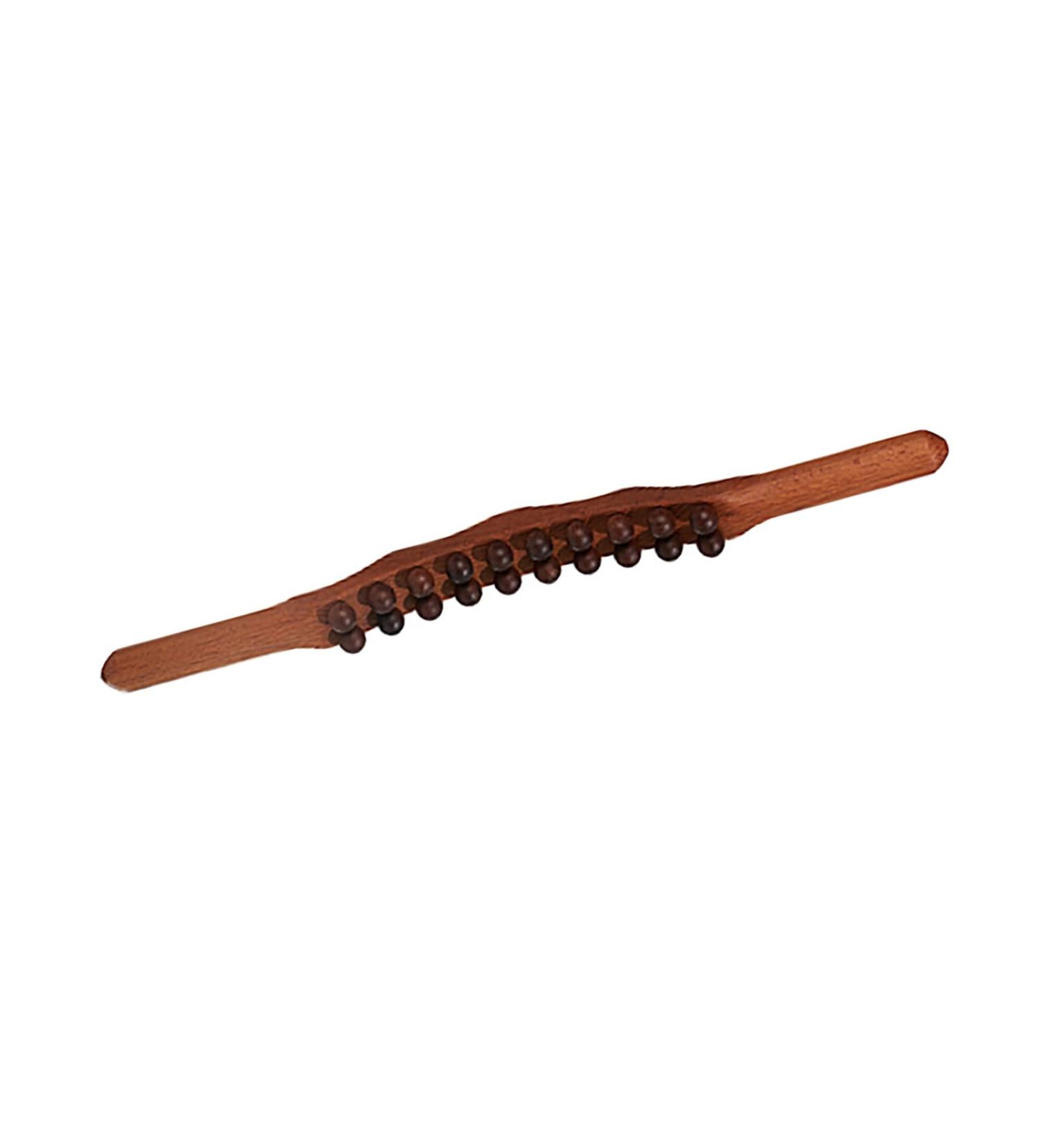 Ergonomic Two-Row Trigger Point Massager with 20 Beads - Portable Wood Gua Sha Stick for Neck Shoulders Arms & Legs | Carbonized Beech - Buy Online on GoSupps.com