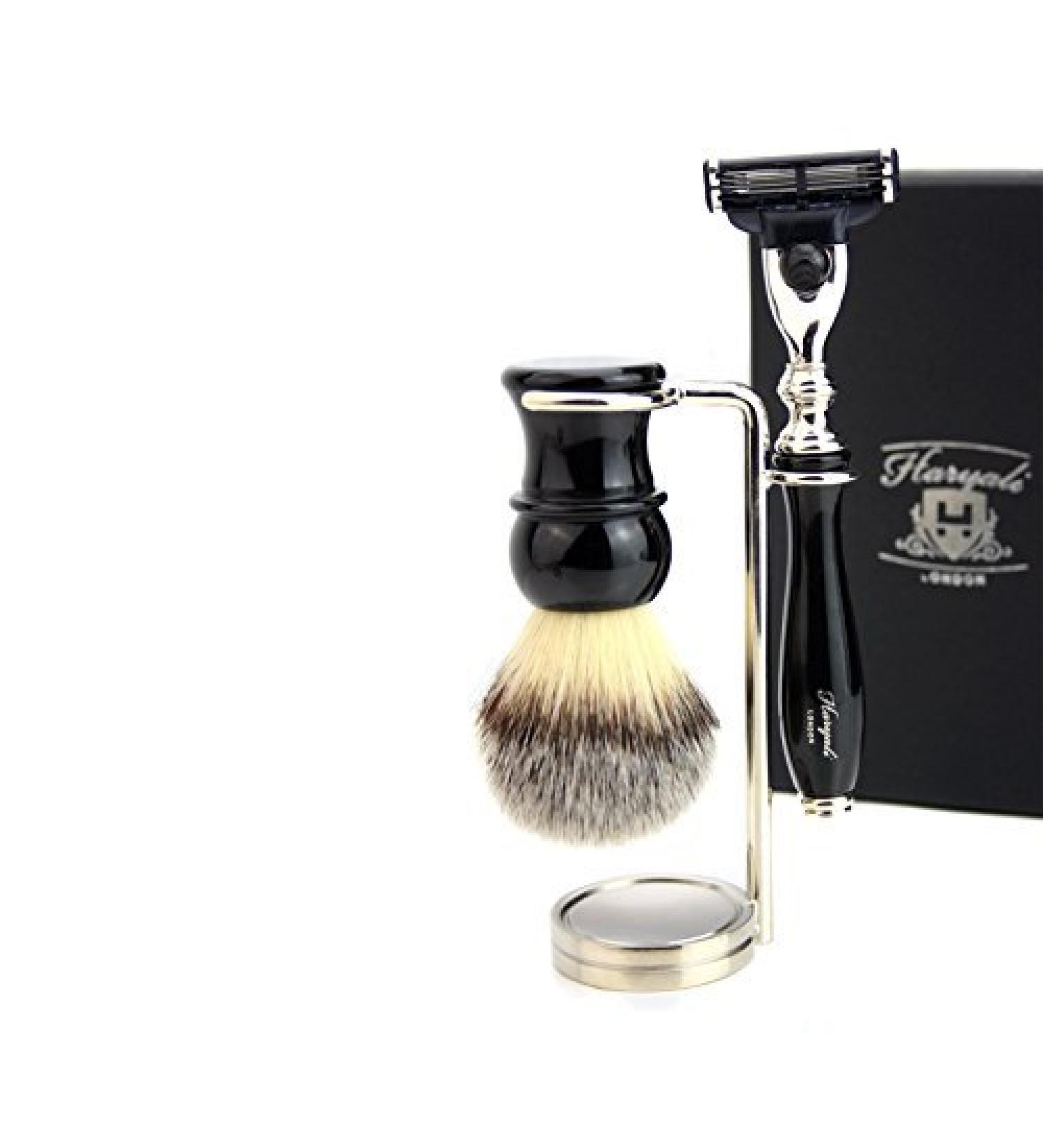 Gillette Mach 3 Shaving Set - Synthetic Hair Brush & Steel Stand | International Shipping Available - Buy Online on GoSupps.com
