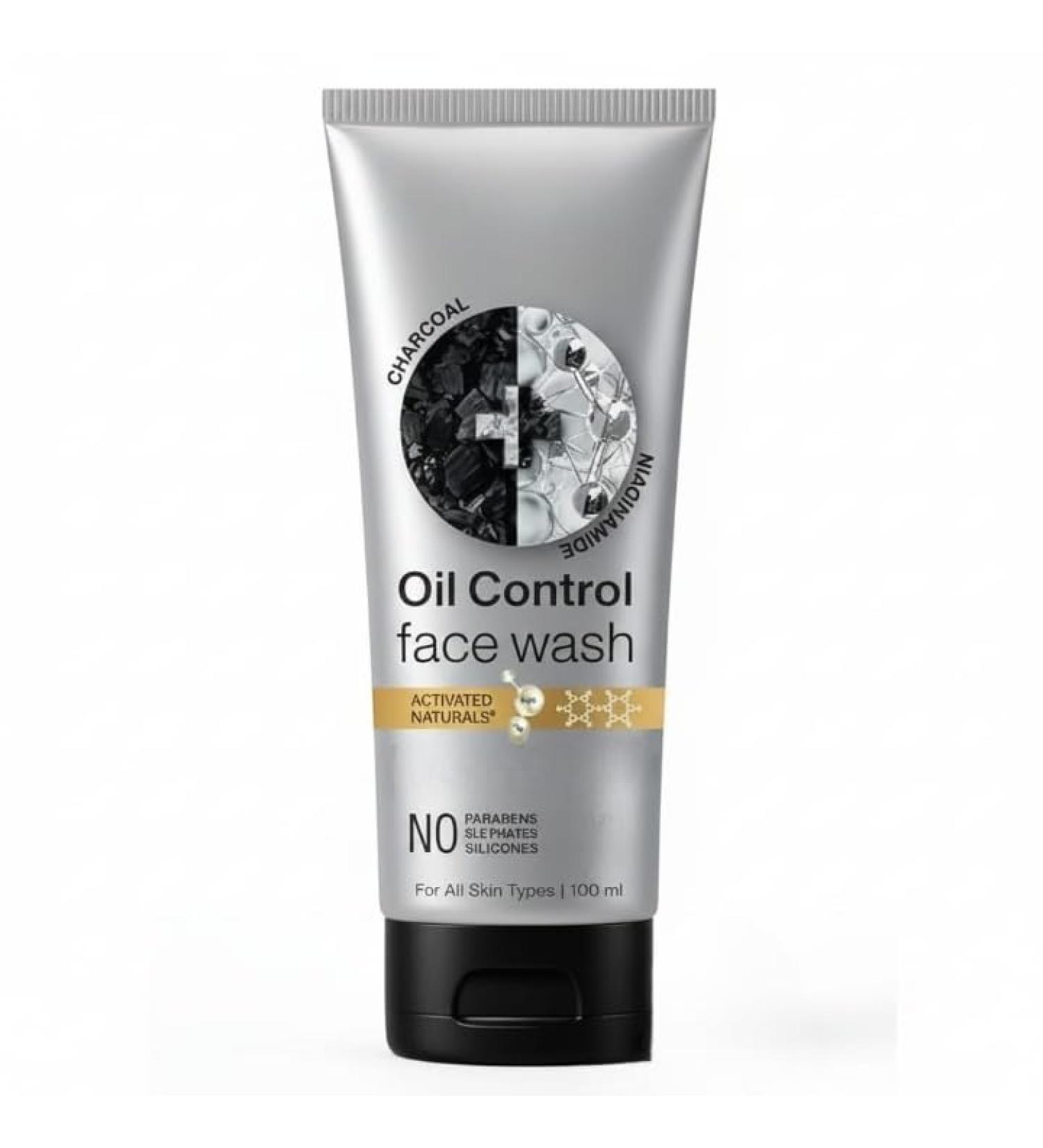 Natural CHARCOAL NIACINAMIDE Oil-Control Face Wash | Absorbs Excess Oil & Deep Cleanses | No Sulphates Parabens or Silicones | 100ml - Buy Online on GoSupps.com