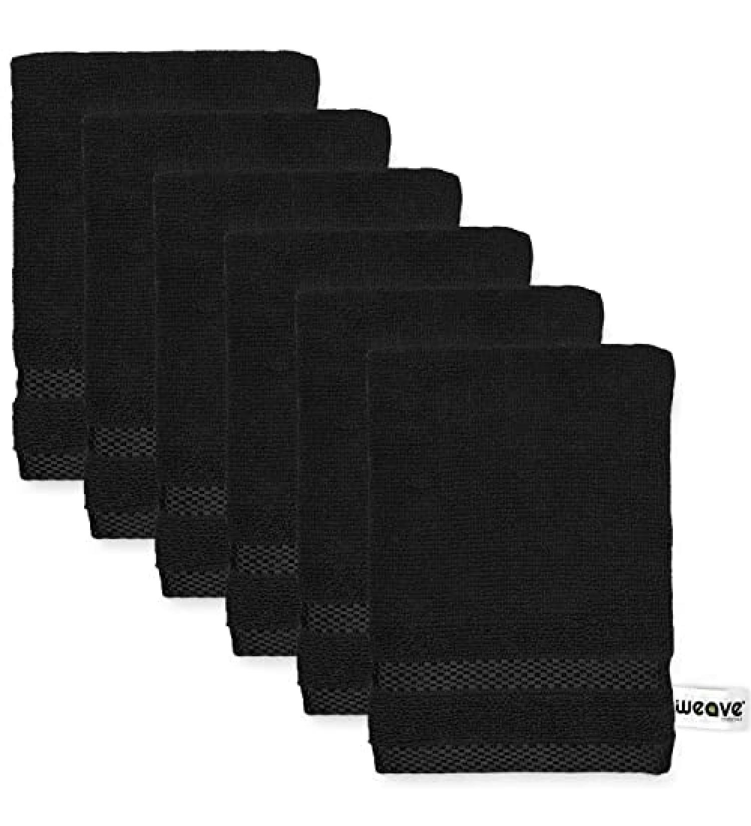 6PC Ultrasoft Viscose Wash Gloves Set - 100% Cotton, Ideal for Body Wash & Makeup Removal - Black - Buy Online on GoSupps.com