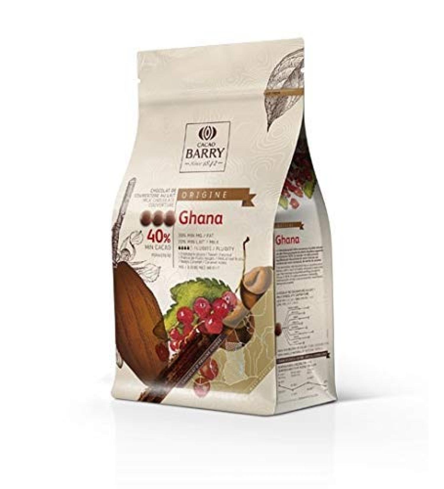 Cacao Barry Ghana Milk Chocolate Couverture Pistoles 40% - 1Kg - Single Origin - Buy Online on GoSupps.com