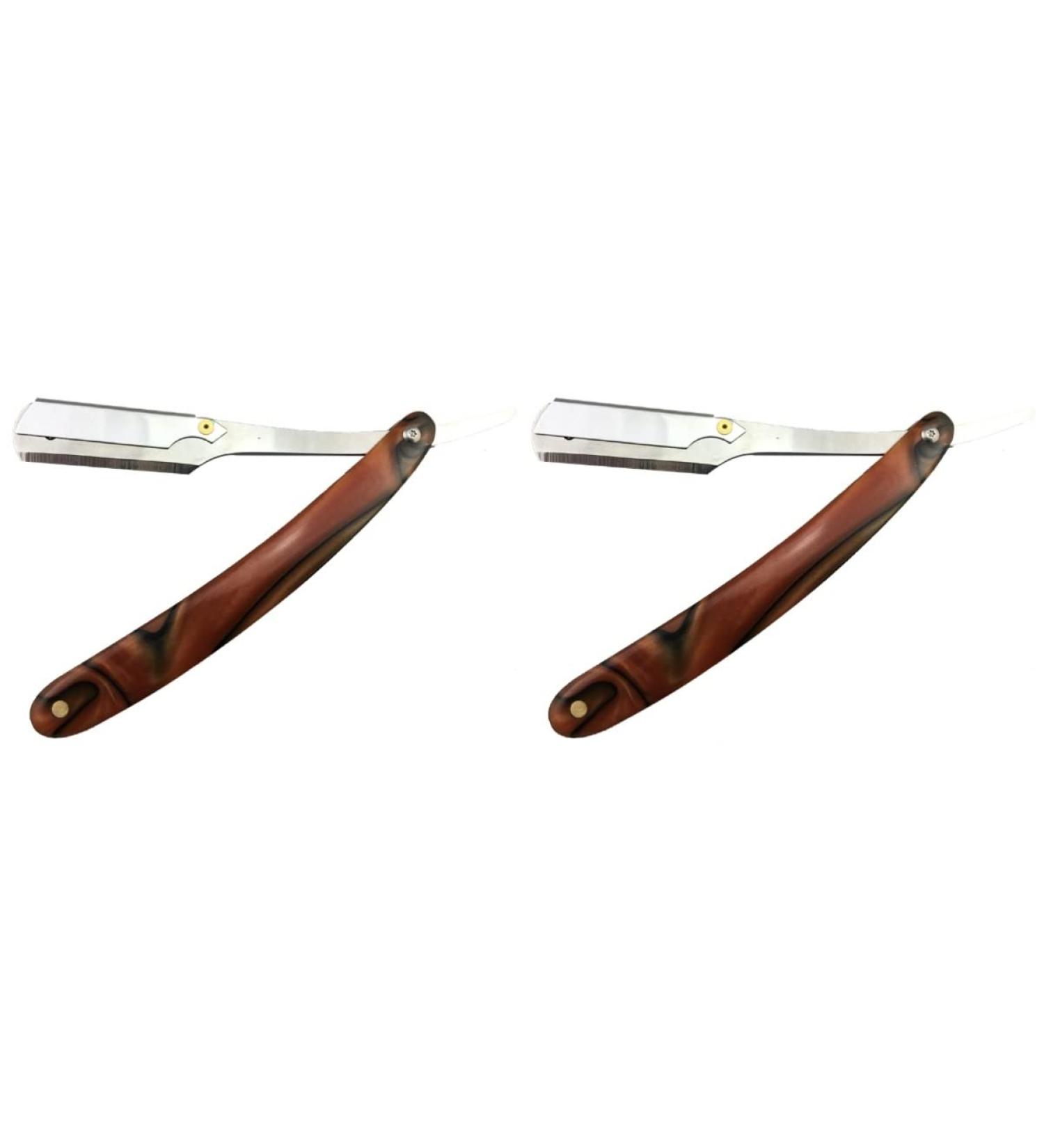 Frcolor 2-Pack Collapsible Straight Razors - Stainless Steel Hairdressing Razor with Wooden Handle - Premium Quality Barber Blades for Men - Buy Online on GoSupps.com