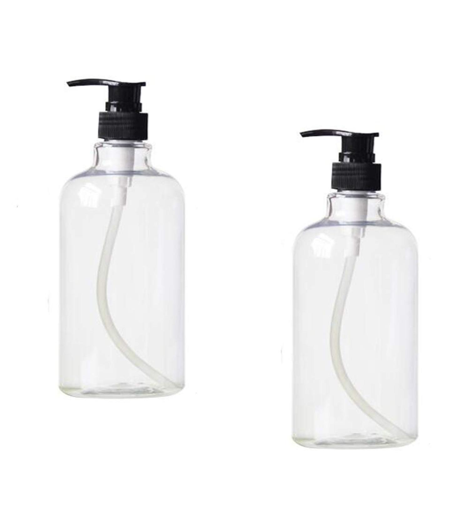 2 Pack 500ml Refillable Transparent Plastic Pump Bottles - Shampoo & Shower Gel Containers - Bathroom Accessories - Buy Online on GoSupps.com