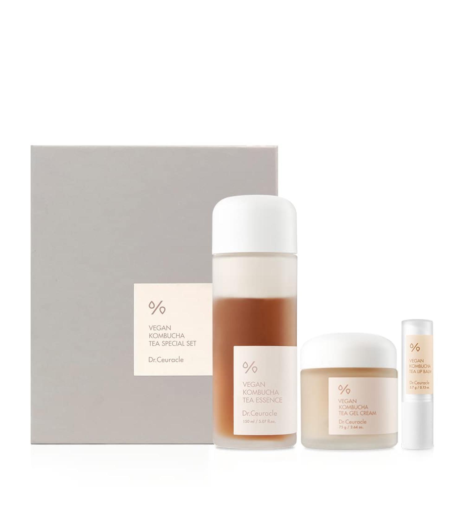 Leegeehaam Dr.Ceuracle Vegan Kombucha Tea Special Set - Korean Hydrating & Nourishing Skincare Gift Set | Essence Gel Cream & Lip Balm - Buy Online on GoSupps.com