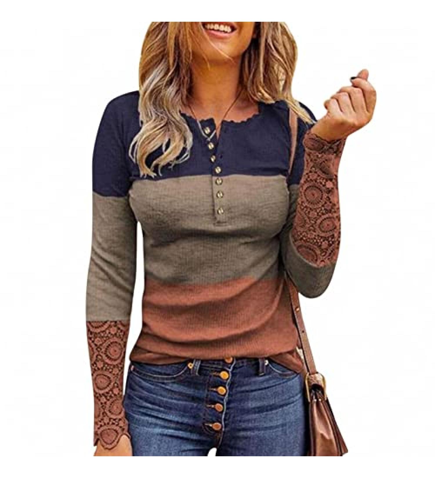 Women's Long Sleeve Orange Henley Shirt - Trendy Fall Top | Ribbed Button Down Blouse - Buy Online on GoSupps.com