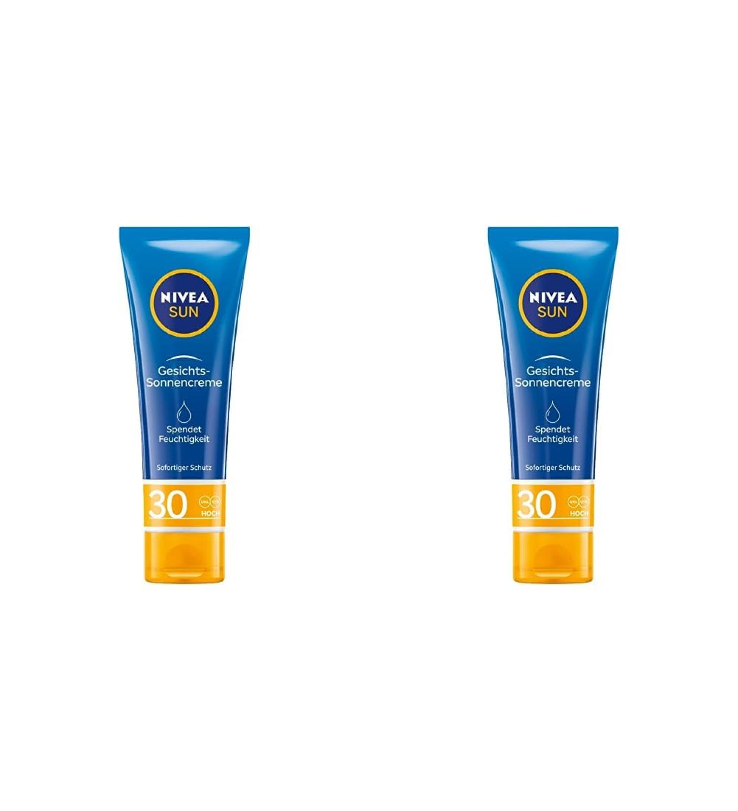NIVEA SUN Protection & Care Facial Sun Cream SPF 30 - Instant Moisturizer for Face Neck & D collet (Pack of 2) - 50 ml - Buy Online on GoSupps.com