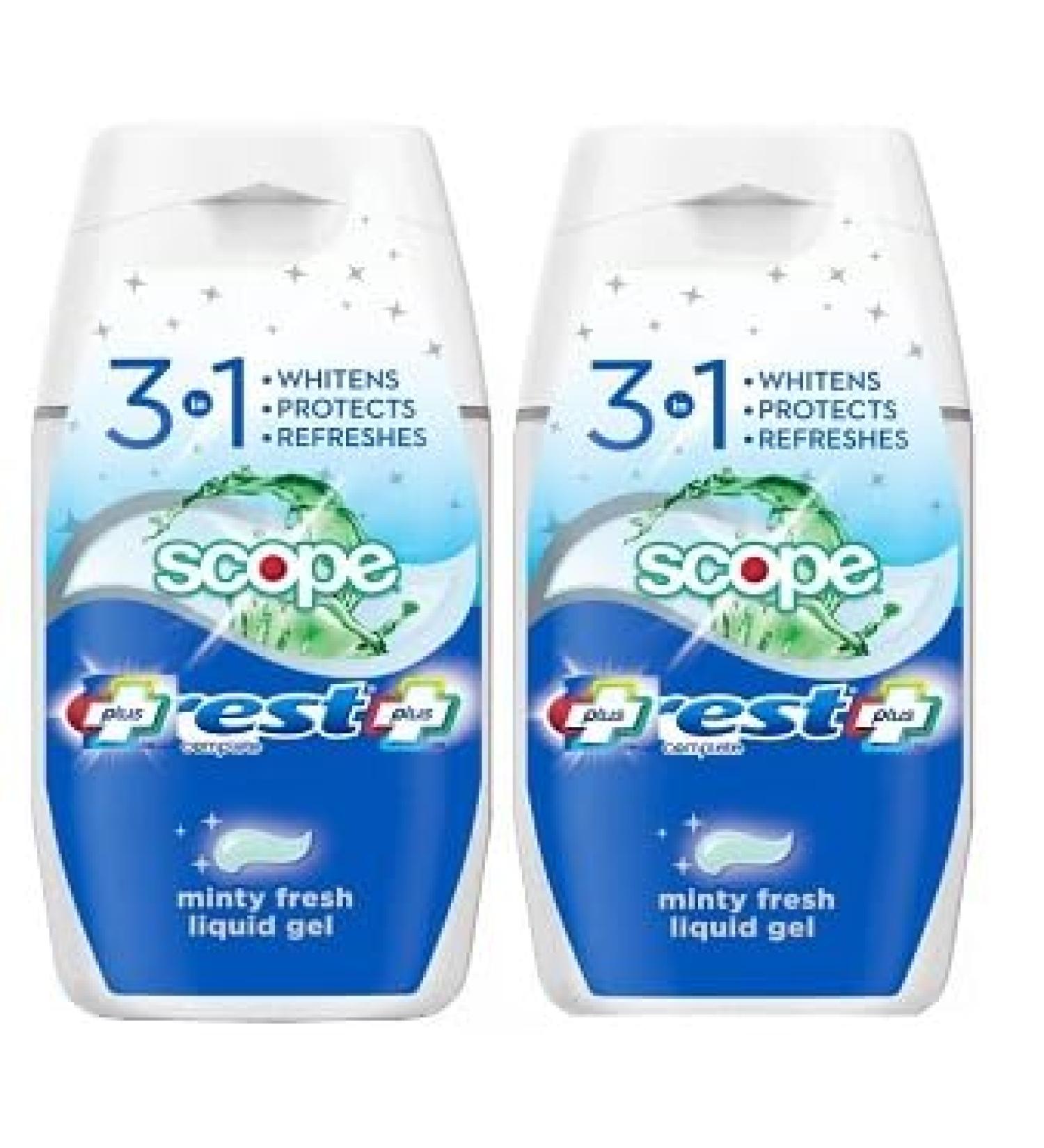 Complete Plus Scope 3-in-1 Whitening Liquid Gel CRES.T Toothpaste Minty Fresh 4.6 oz 2 Pack