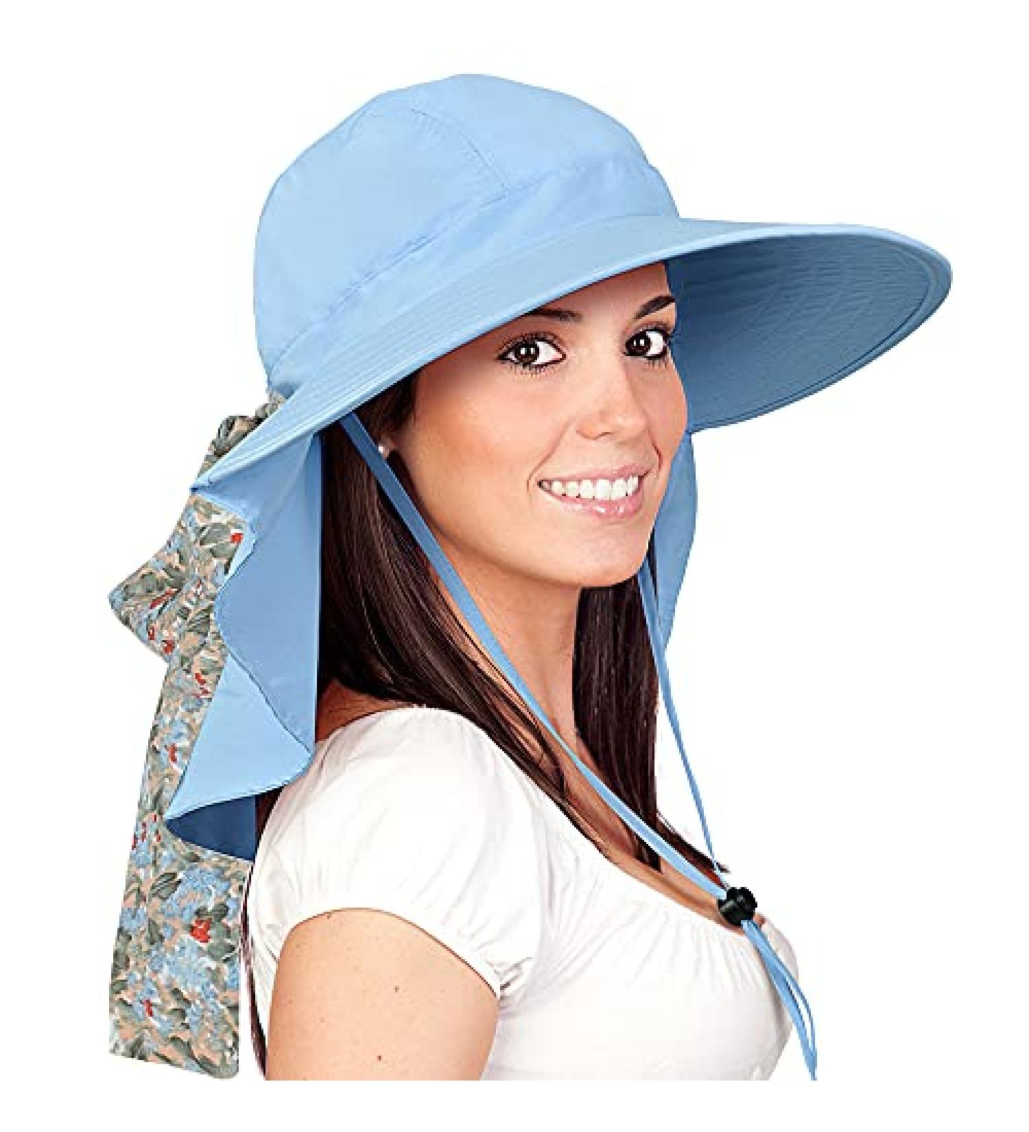 Solaris Women's Sun Hat with Neck Flap - Blue | Large Brim, UV Protection, Foldable | Perfect for Fishing, Hiking - Buy Online on GoSupps.com
