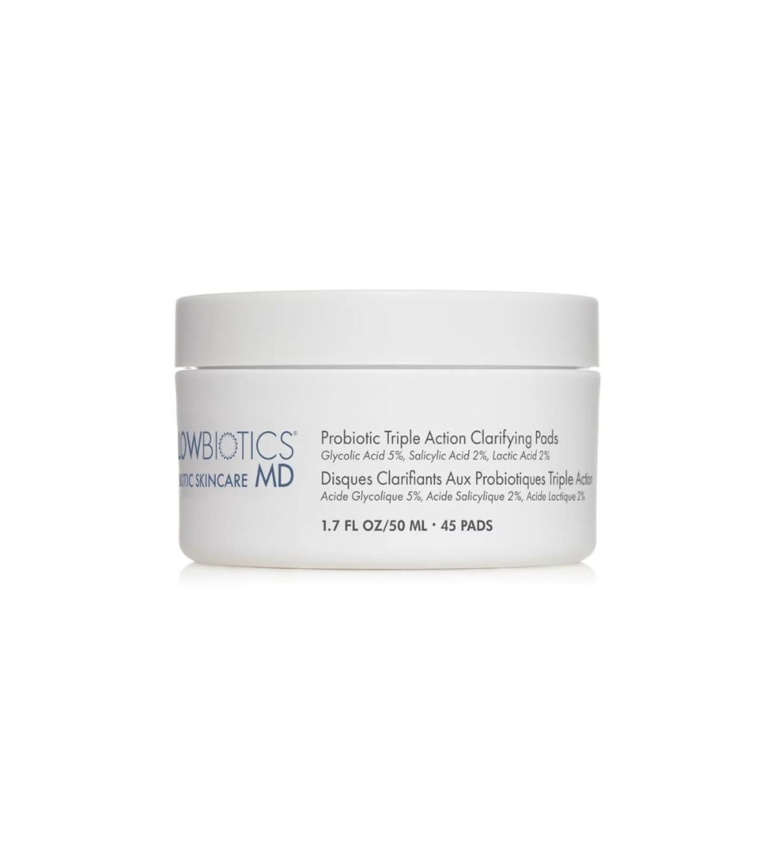 Glowbiotics Probiotic Triple Action Clarifying Pads - Breakout & Pigmentation Reducer with Glycolic Lactic & Salicylic Acid - 60 Pads for Brighter Clearer Skin - Buy Online on GoSupps.com