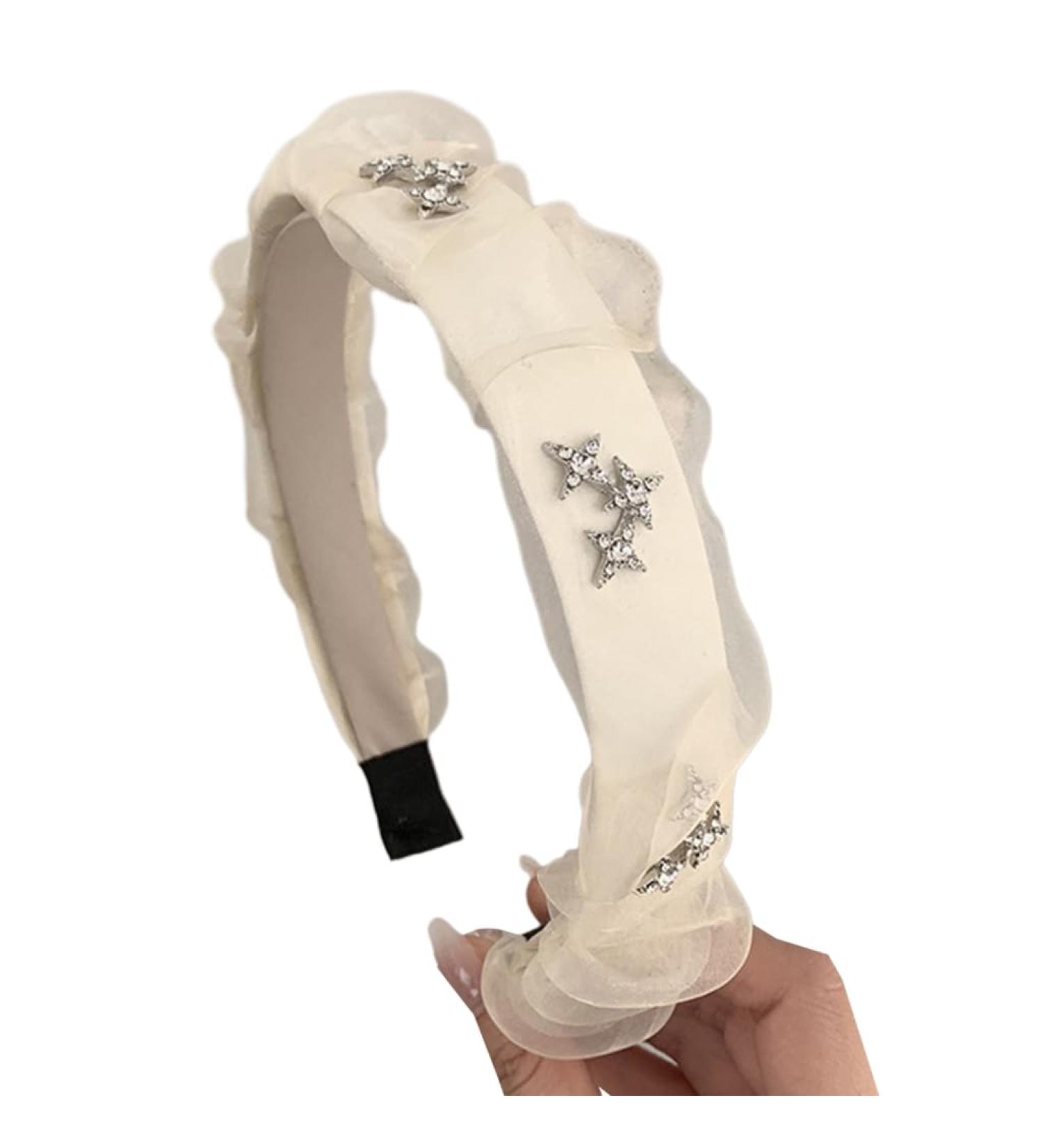 TQUXNGA Women Headband 1.2inch Wide Hairband with Rhinestones Star Hairhoop Headdress Girls Sweet Head Accessory White - Buy Online on GoSupps.com