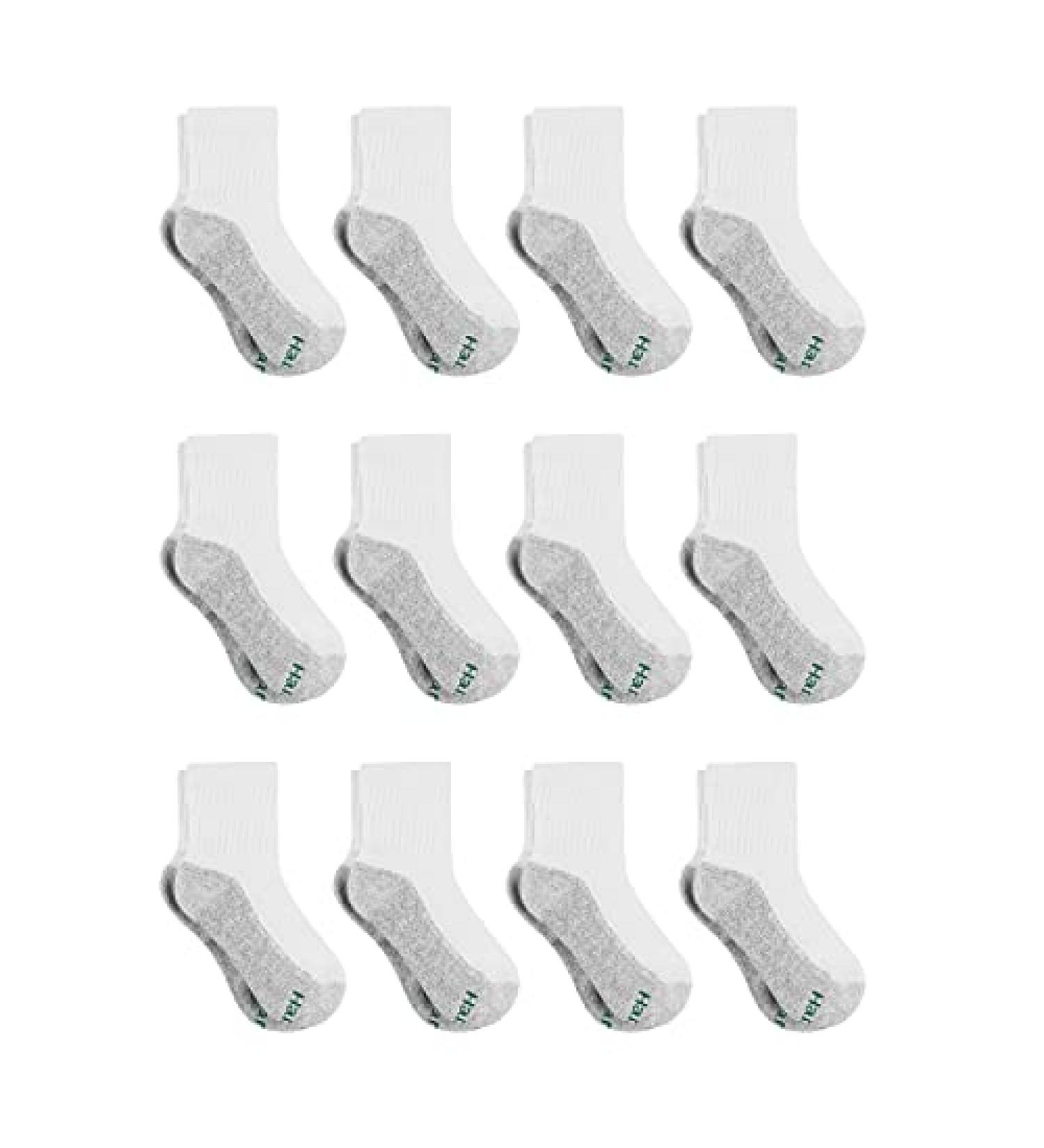 Hanes Boys' Double Tough Cushioned Ankle Socks 12-Pair Pack - Medium White/Grey - Buy Online on GoSupps.com