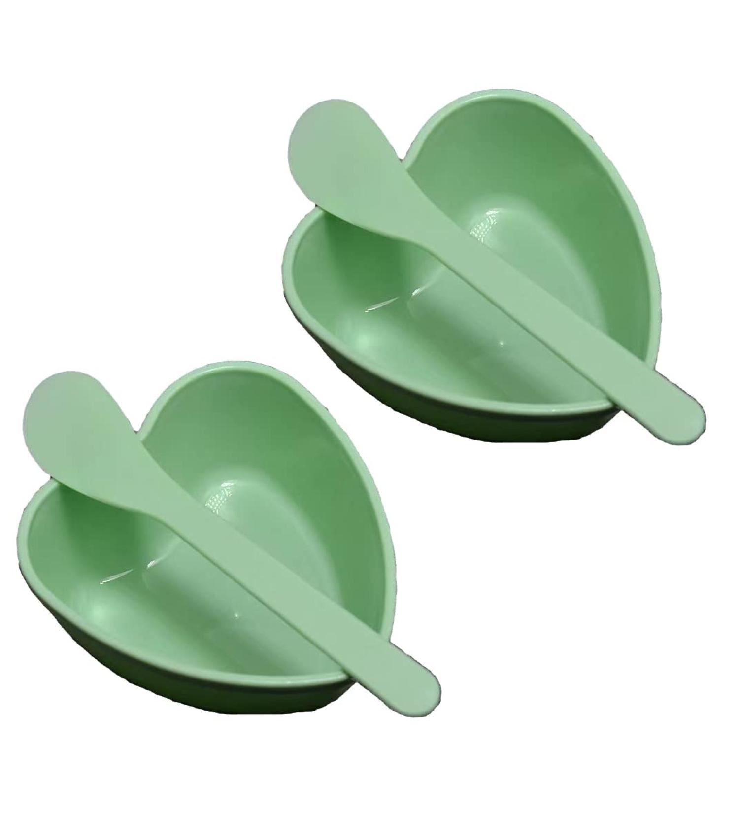 2 Sets Heart Shaped Facial Mask Mixing Bowl & Spatula - DIY Skin Care Tool Kit for Women - Green - Buy Online on GoSupps.com