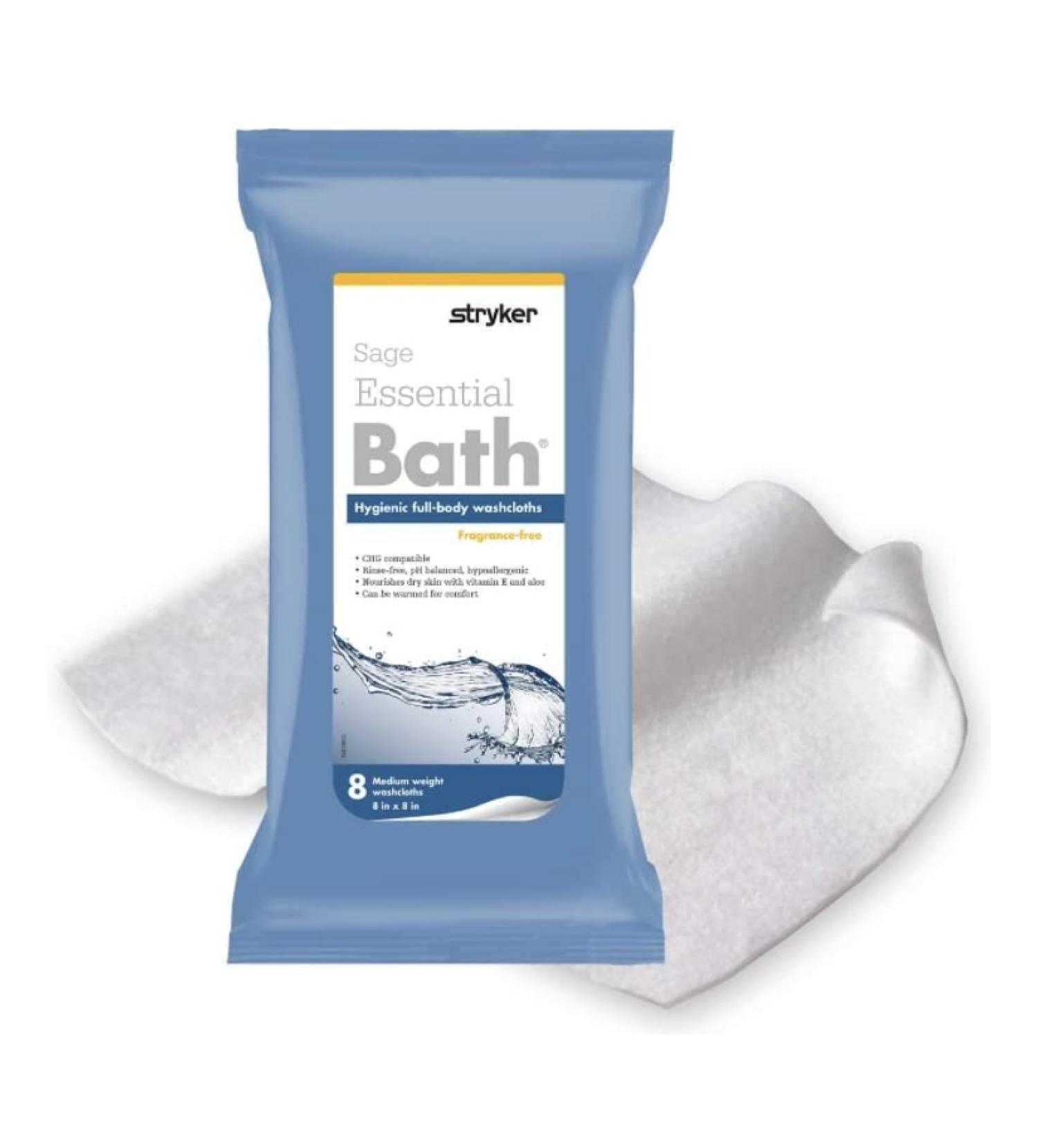 Stryker Sage Essential Bath Cleansing Washcloths - 8 Fragrance-Free Cloths | No-Rinse Bathing Wipes - Buy Online on GoSupps.com