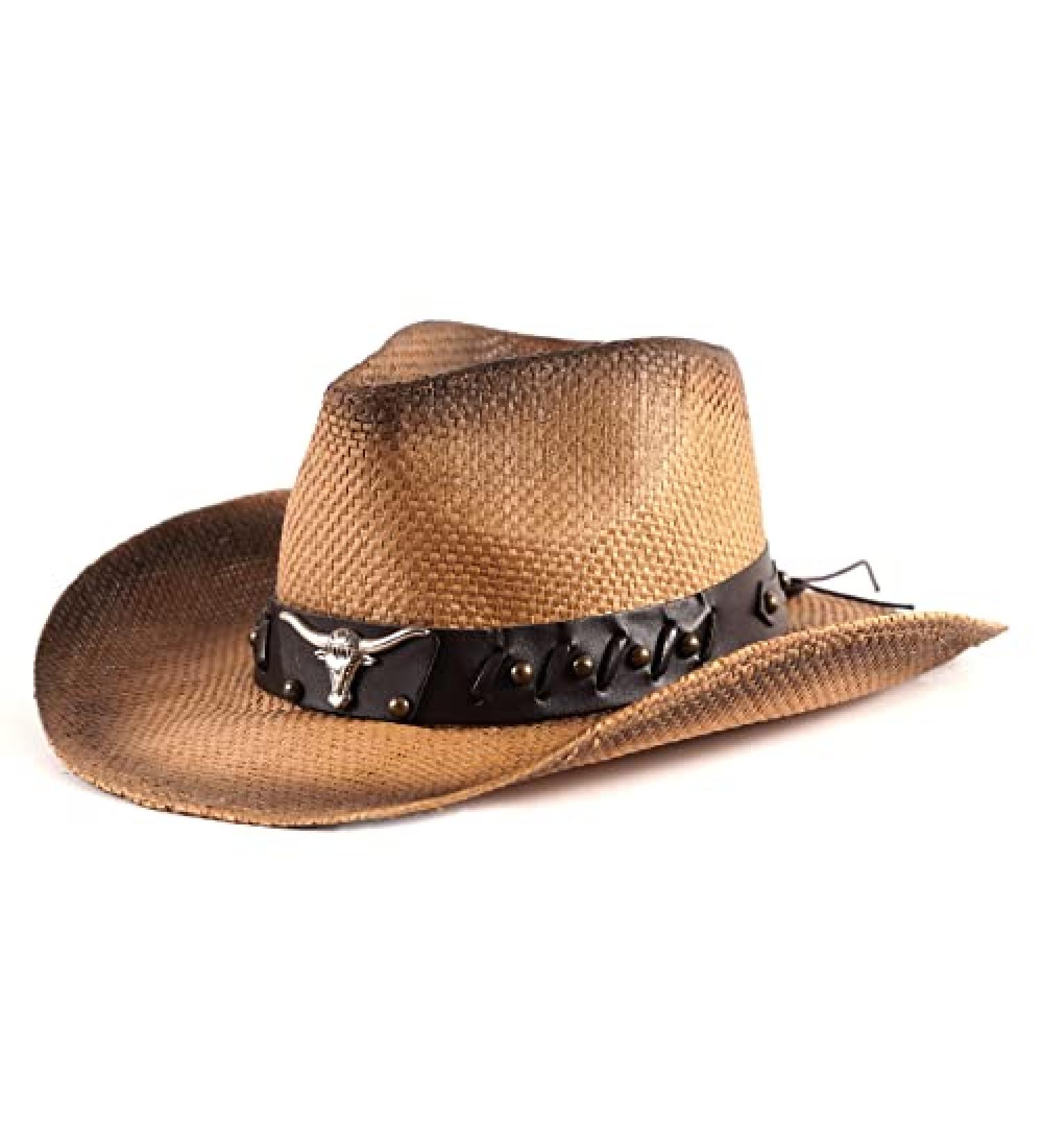 SoJourner Cowboy Cowgirl Hat - Adjustable Men's & Women's Western Hat with Wide Brim - Brown Longhorn - Buy Online on GoSupps.com