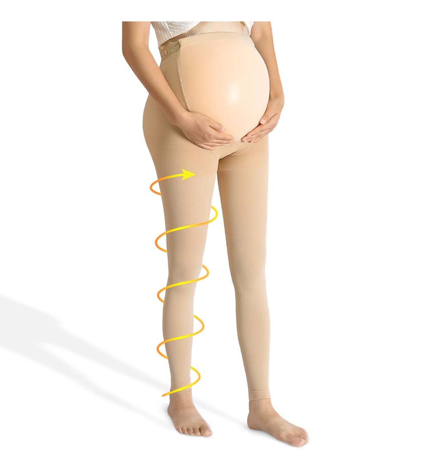 Pregnant Medical Compression Tights 20-30 mmHg | Class 2 Maternity Support Leggings with Abdominal Protection - Beige - Buy Online on GoSupps.com