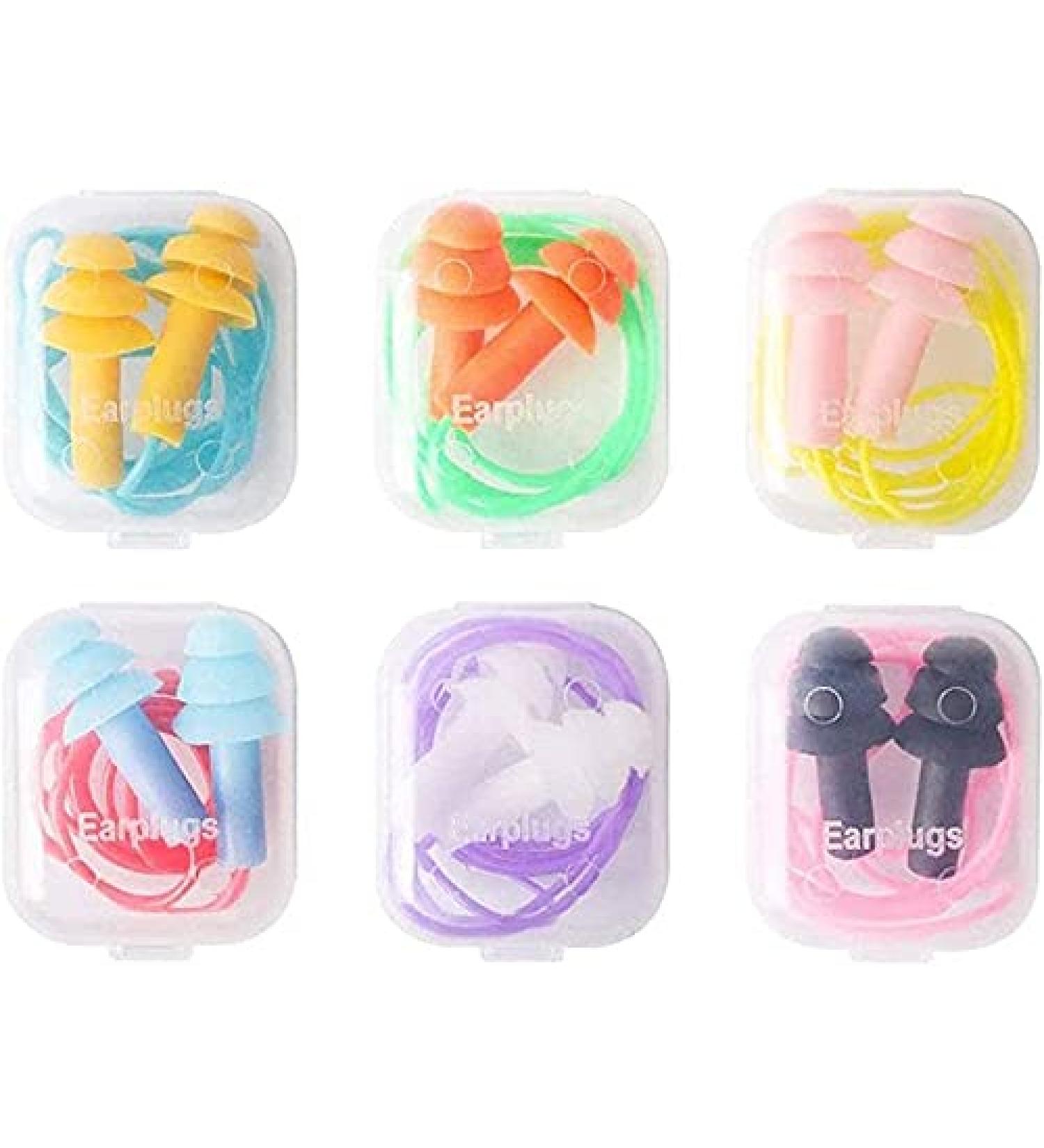 Silicone Ear Plugs with Cord String - 6 Pairs Soft Foam Plugs for Swimming and Noise Canceling - Buy Online on GoSupps.com