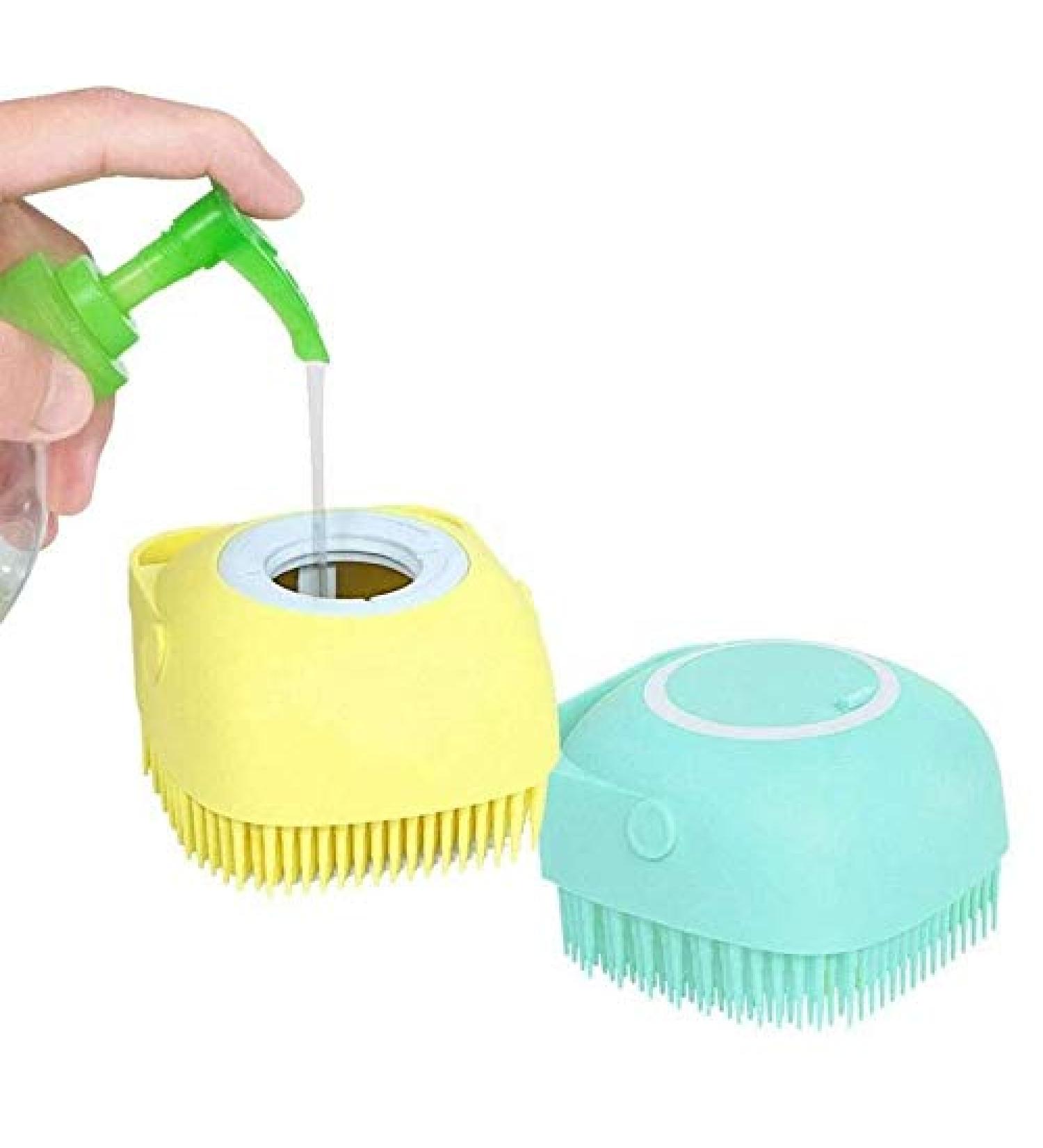 Silicone Body Scrubber Massage Bath Brush Shower Sponge with Liquid Soap Dispenser - Set of 2 - Reusable Loofah for Children, Women, Men - Buy Online on GoSupps.com