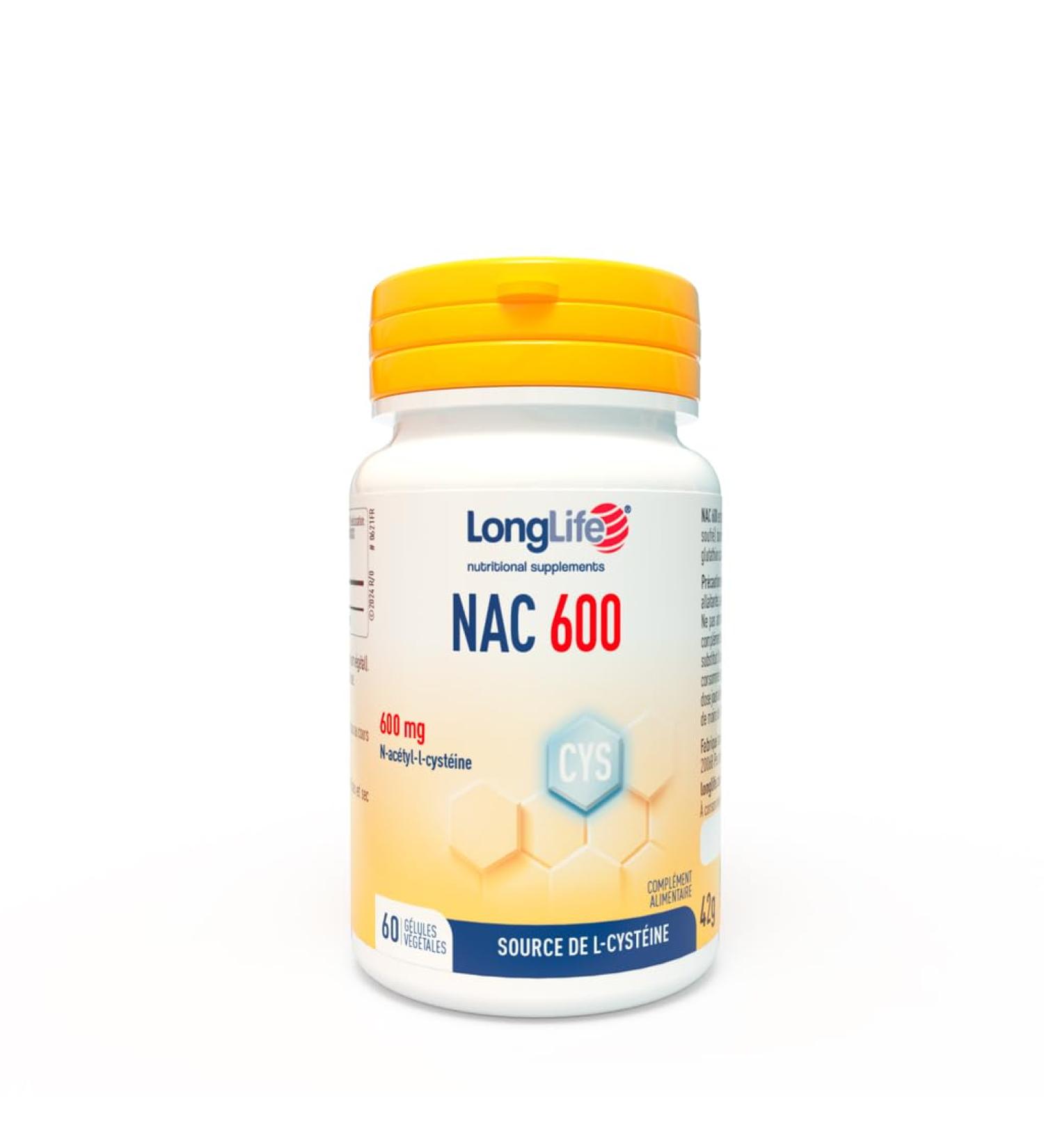LongLife NAC 600 mg | Pr curseur du glutathion | Haute concentration | NAC N-ac tyl-cyst ine | D fenses immunitaires adultes | 60 g lules d origine v g tale | V gan et sans gluten - Buy Online on GoSupps.com