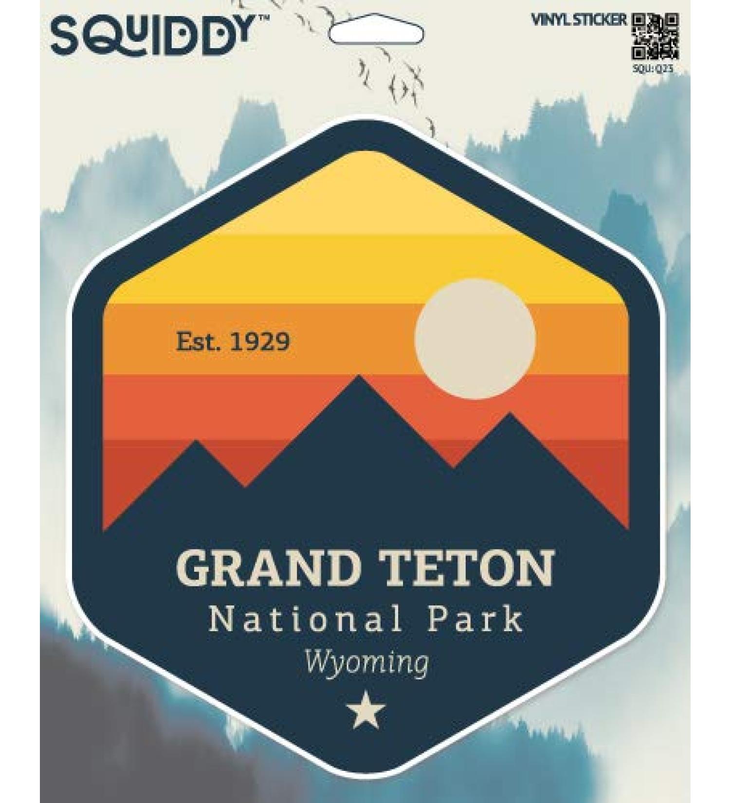 Squiddy Grand Teton National Park Wyoming - Vinyl Sticker Decal for Phone, Laptop, Water Bottle (3" Tall)