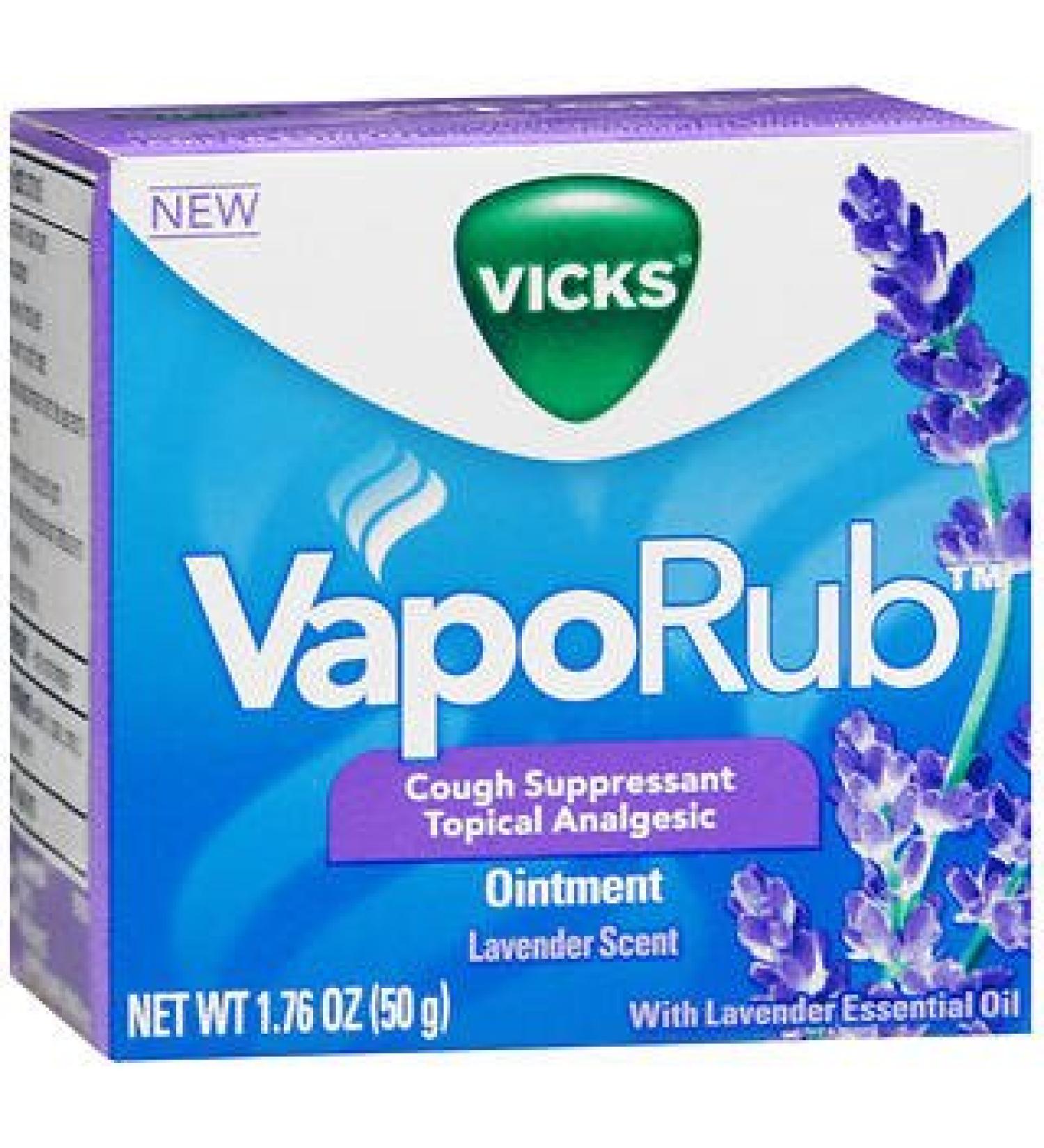 Vicks VapoRub Cough Suppressant Topical Analgesic Ointment Lavender Scent - 1.76 oz jar, Pack of 4