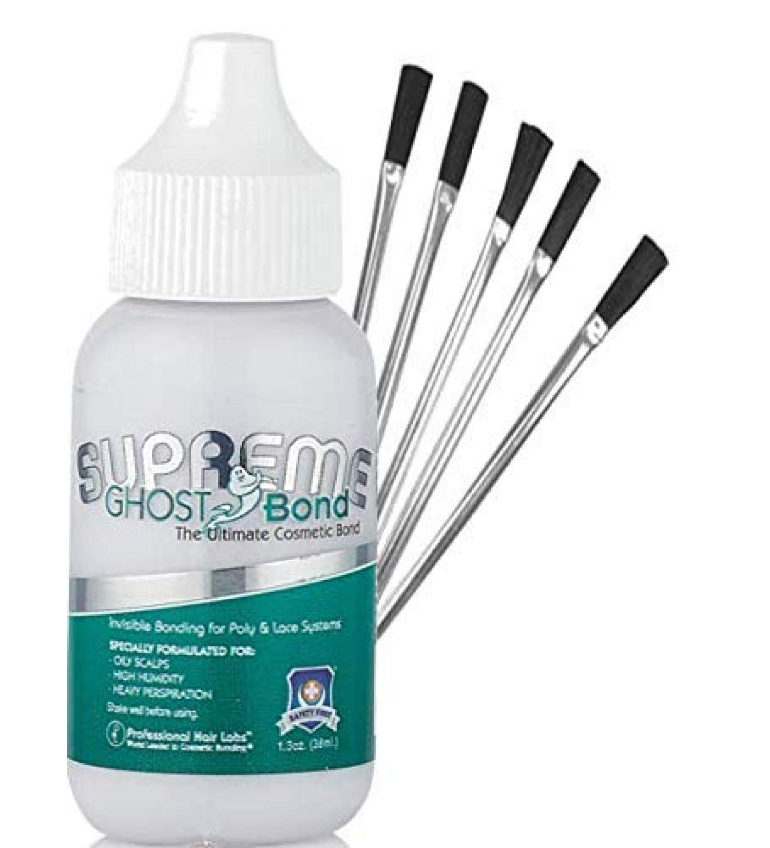 Pro Hair Labs - Ghostbond Ghost Supreme - Full Head Bond For Poly & Lace | Wig Glue Hair Adhesive Formulated For High Humidity Heavy Perspiration & Oily Scalps - 1.3oz + 5 Application Brushes
