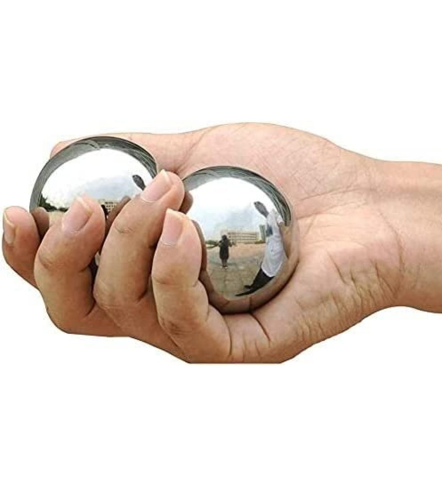 Handmill Ball Chinese Health Exercise Stress Balls - Stainless Steel Baoding Balls for Hand Therapy (55mm) with Carrying Bag - Buy Online on GoSupps.com