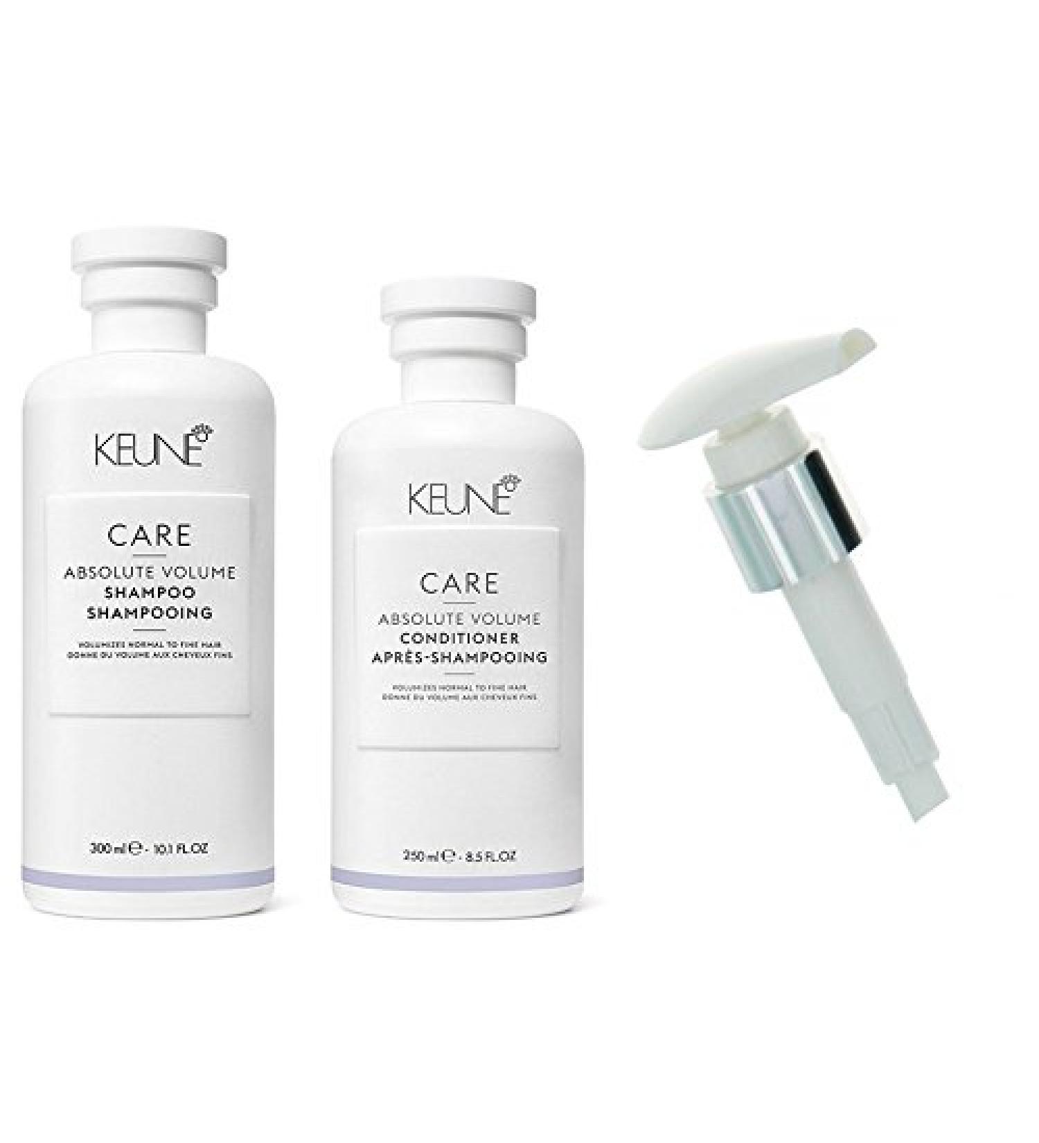 Keune Care Absolute Volume TRIO SET: Shampoo 10.1 oz & Conditioner 8.5 oz + FREE Liter Pump