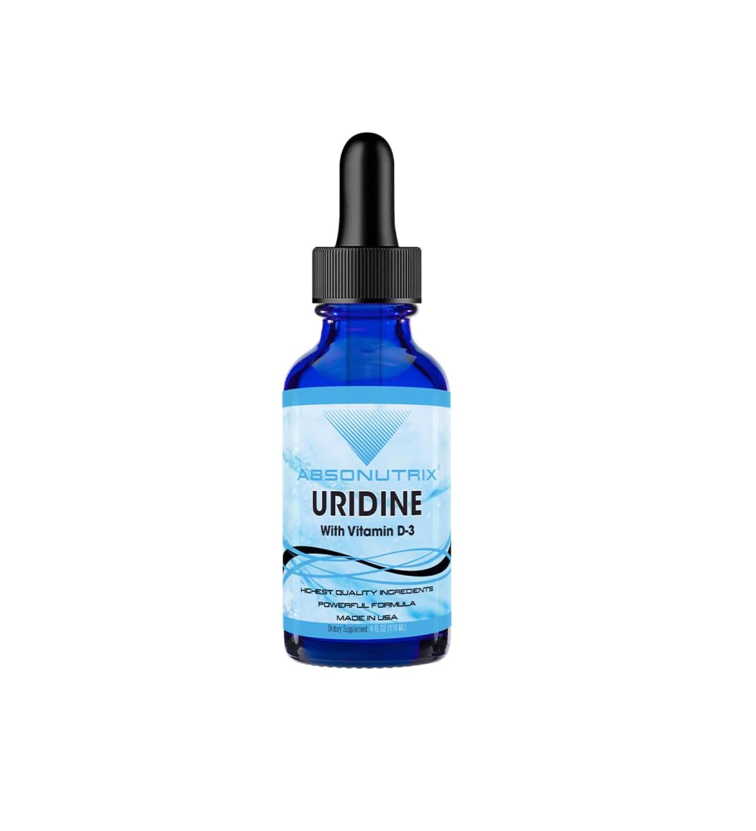 Absonutrix Uridine with Vitamin D-3 343 mg 4 FL OZ Liquid 302 Servings Made in USA Plant-Based Ingredients Gluten-Free - Buy Online on GoSupps.com