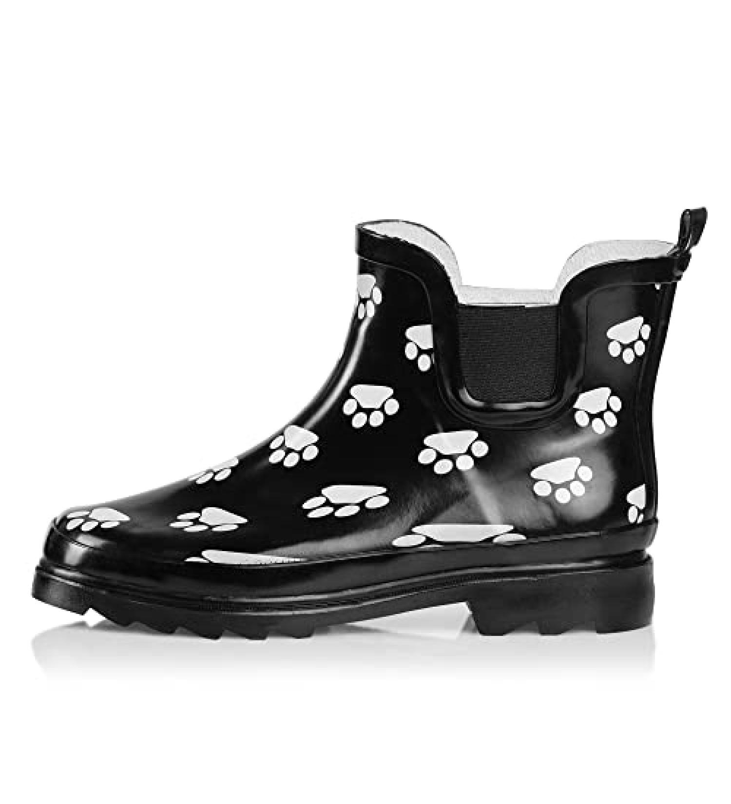 NORTY Women's Ankle Rain Boots - Waterproof Garden Boot 9 Black White Paw Print - Buy Online on GoSupps.com
