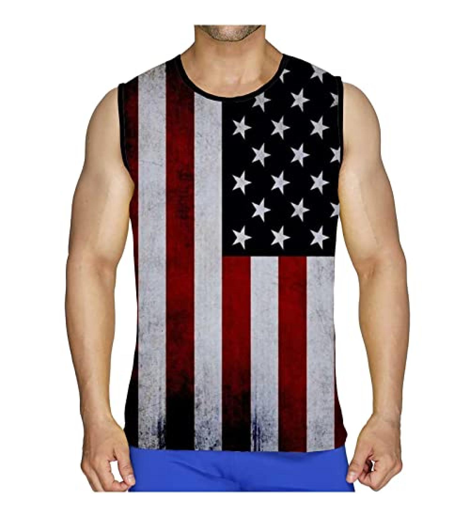 4th of July Men's Sport Tank Top - Red Stripe Print Muscle Fitness Shirt - 5XL - Buy Online on GoSupps.com
