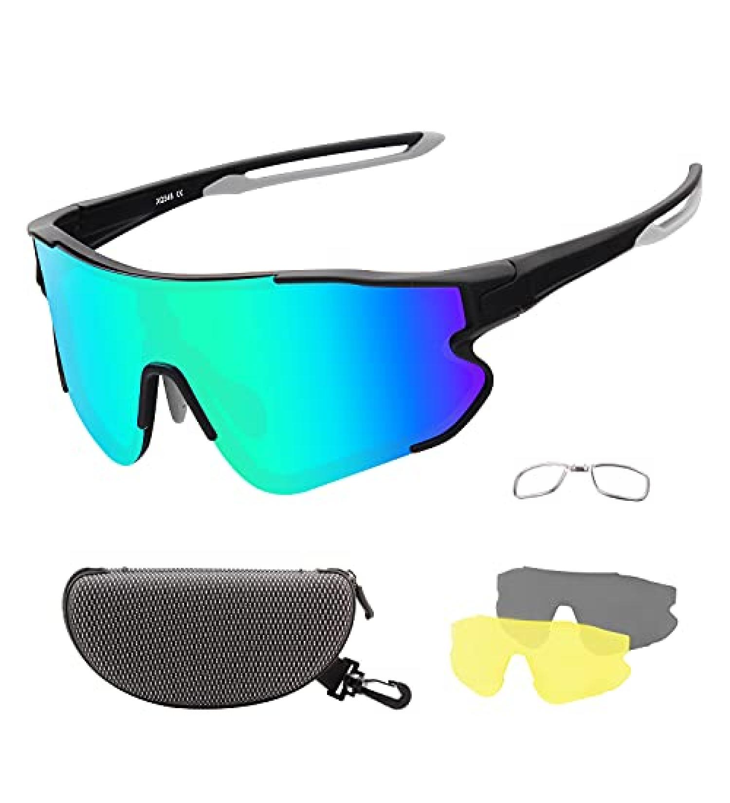 OULAIQI Sports Sunglasses | Cycling Sunglasses for Men Women | Interchangeable Lenses | Baseball Glasses - Black & Gold - Buy Online on GoSupps.com