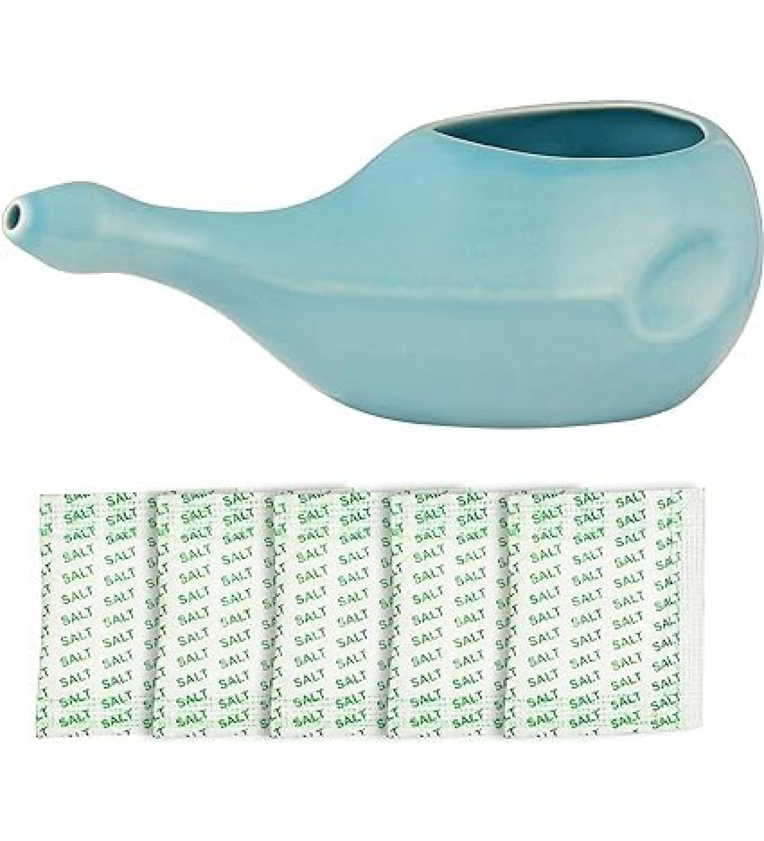 Ancient Impex Ceramic Neti Pot Sky Blue - 300ml Capacity with 5 Sachets Neti Salt - Buy Online on GoSupps.com
