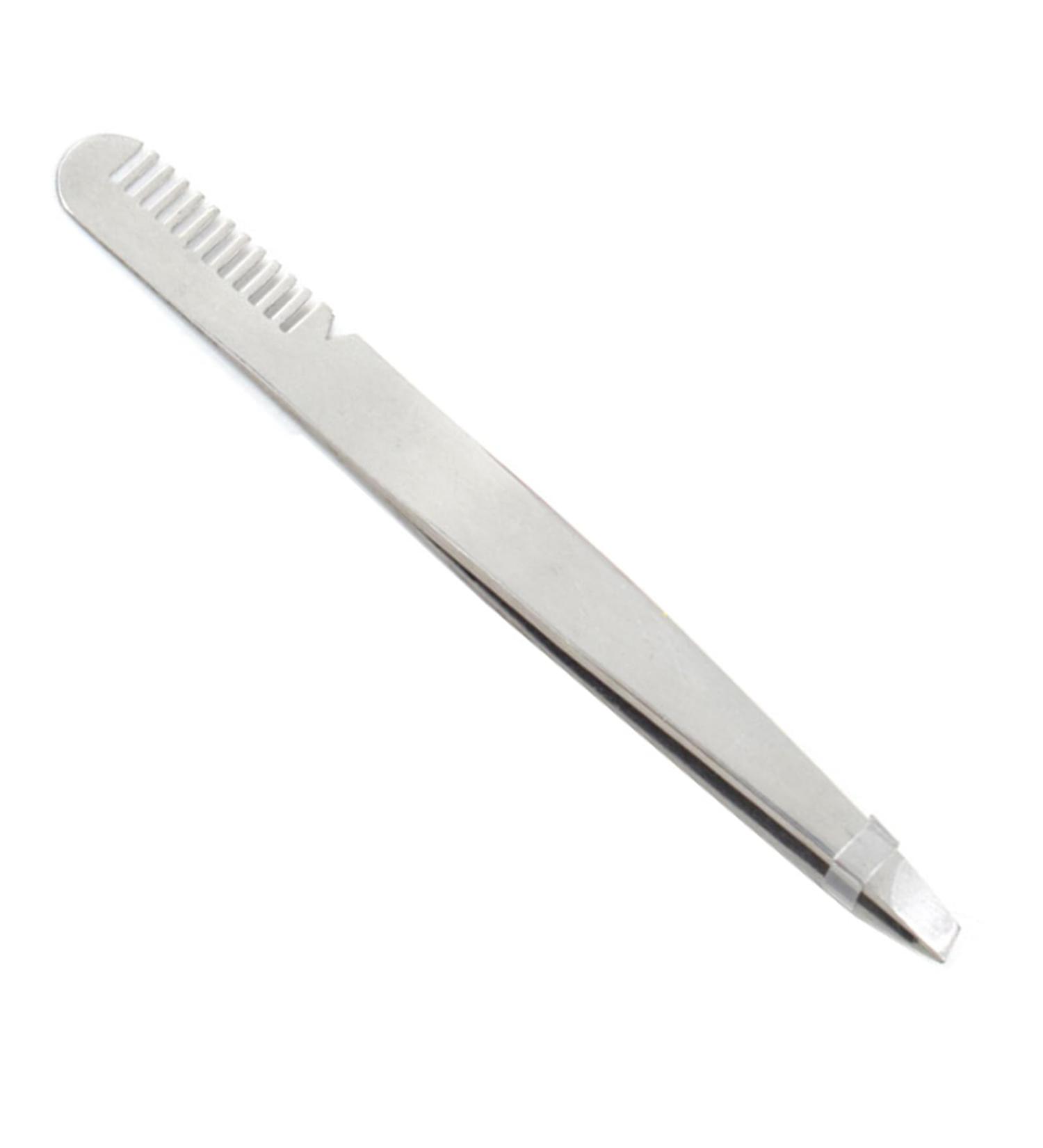 Eyebrow Tweezers with Comb Smooth Slant Tip Eyebrow Tweezers Ergonomic Stainless Steel Safe for Home (Silver) - Buy Online on GoSupps.com