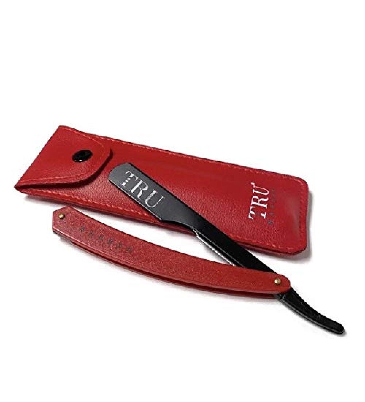 TRU BARBER Professional Straight Razor | Durable Blade with 1.5mm Exposure - Black/Red - Ideal for Barbers & Shaving Enthusiasts - Buy Online on GoSupps.com